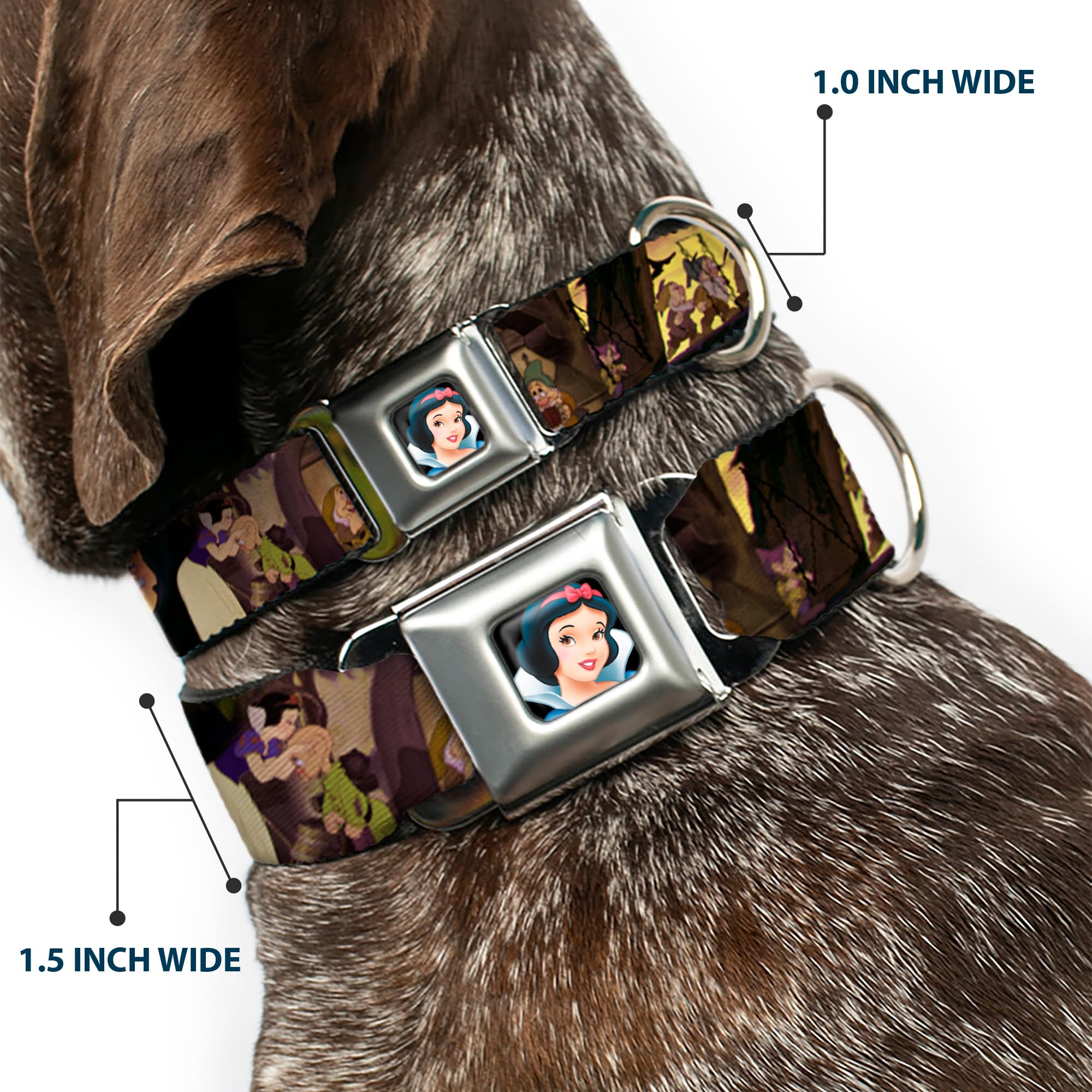 Buckle-Down Dog Collar Dyv-Snow White Full Color Black - Snow White & The Seven Dwarfs Scenes - Wide-Small 13-18'