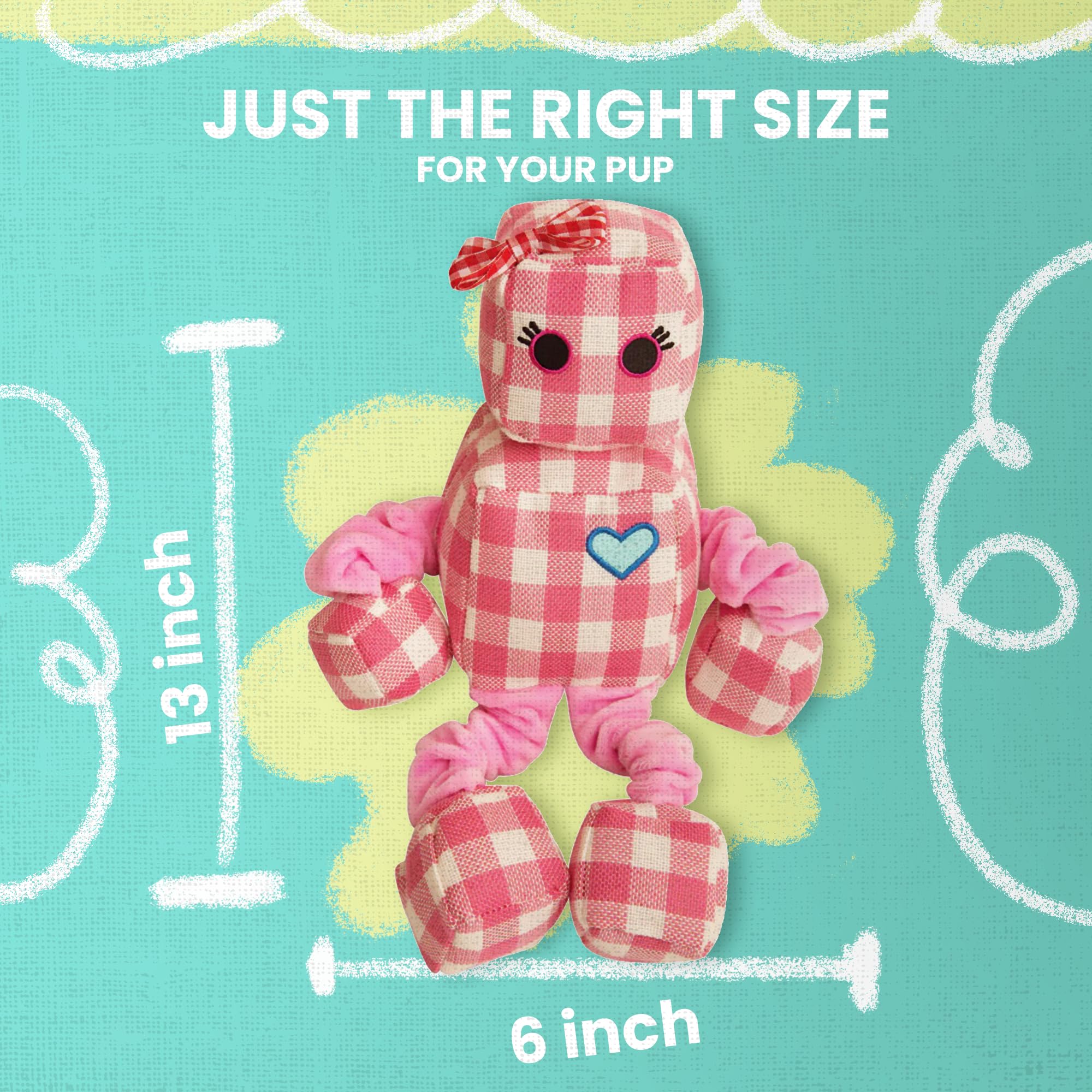 Health Extension Cute Rosie The Robot Plush Toy for Dogs, Durable Squeaky, 13" Pink, Model 712038962648