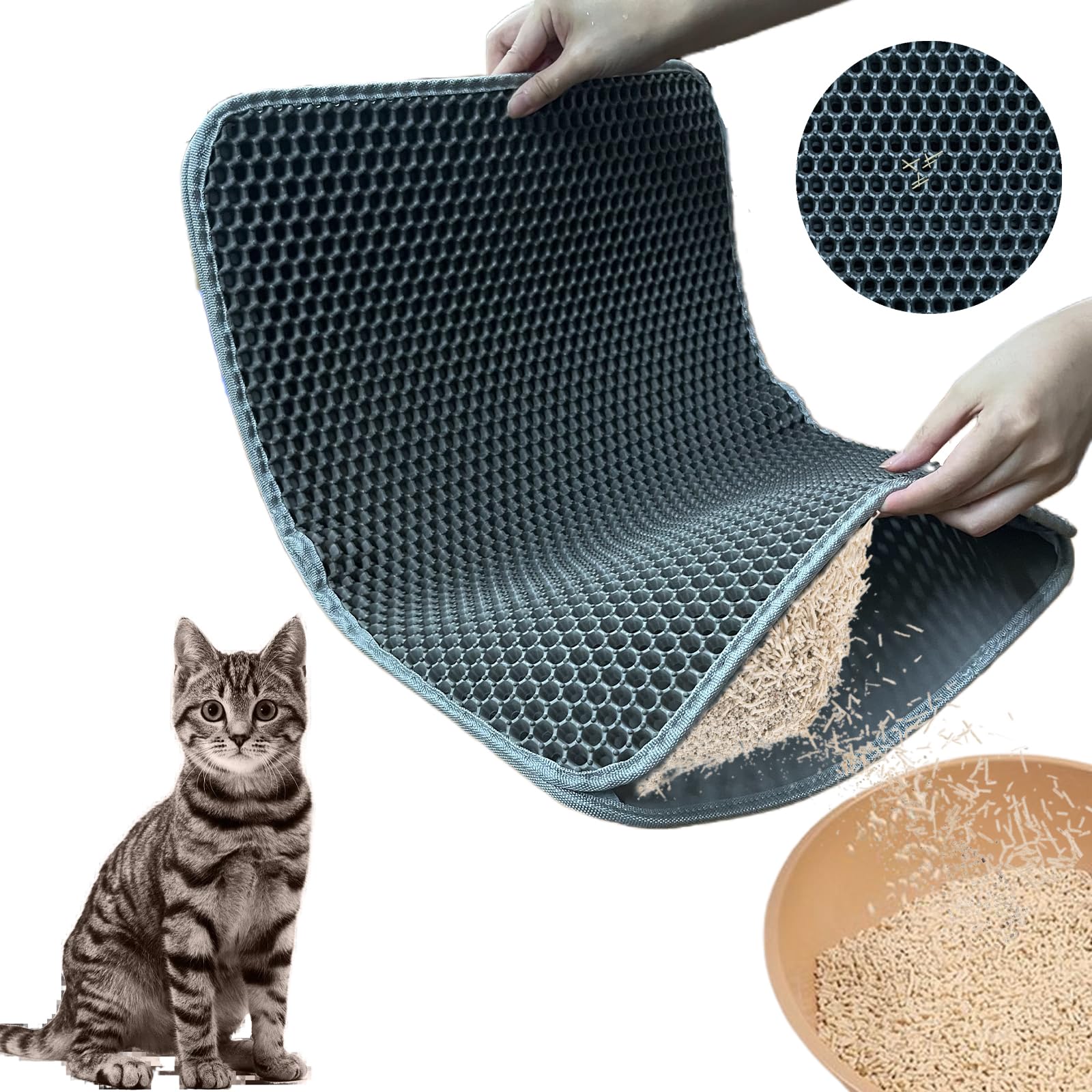Cdycam Cat Litter Mat, Honeycomb Double Layer Litter Trapping Mat, 18'' X 24'' Kitten Litter Box Pad, Waterproof Urine Proof, Wa
