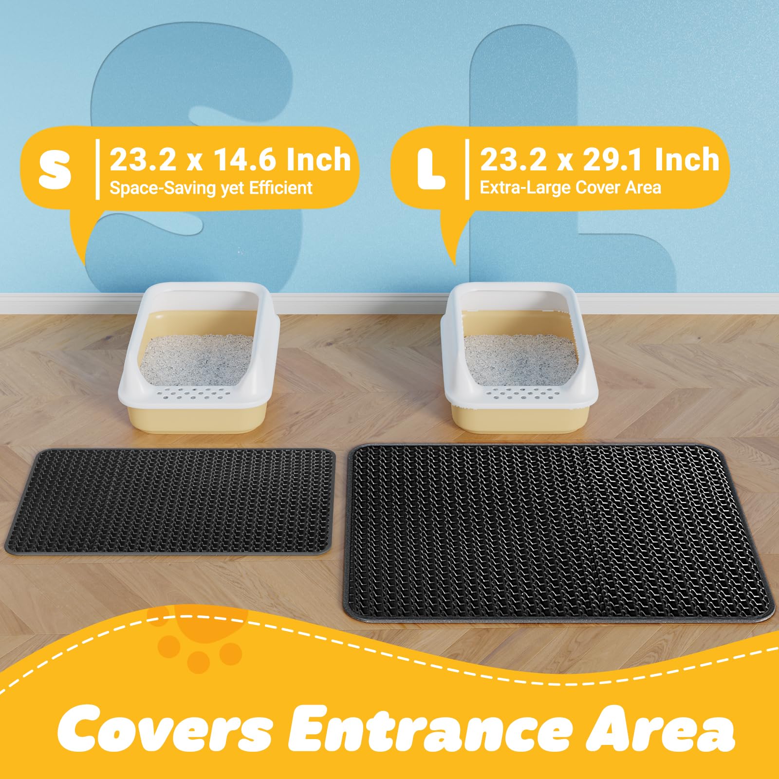 Cat Litter Mat - 23.2'' X 14.6'' Small Litter Trapping Mat, Easy To Clean Litter Box Mat, Waterproof, Urine-Proof, Non-Slip Kitty Litter Mats For Floor, Black