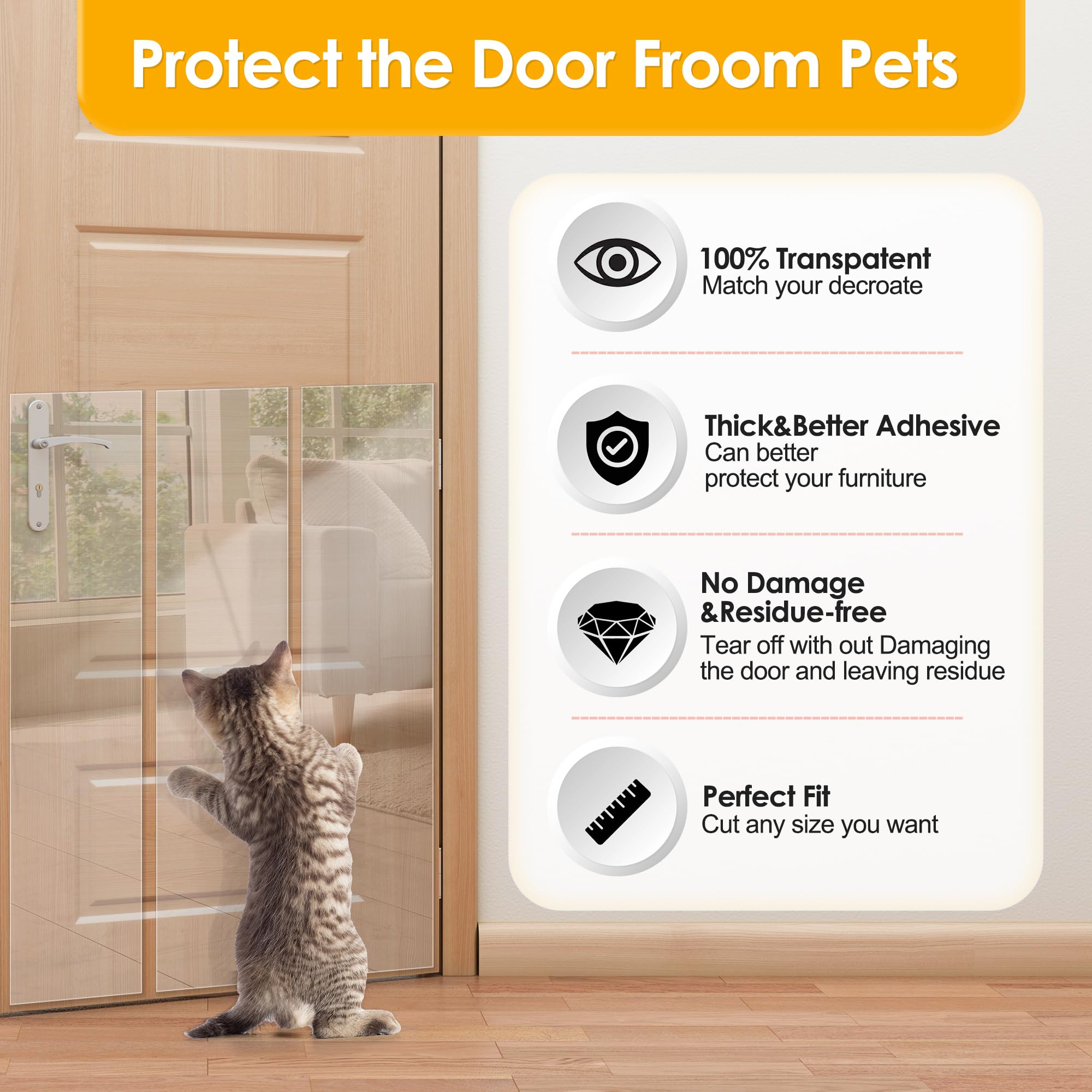 Enhanced Door Protector: Thick Clear Heavy-Duty Anti-Scratch Guard - Flexible Pet Scratch Shield For Doors, Furniture, Windows, And Walls, Easy To Install And Clean (9.4' W X 118' L)