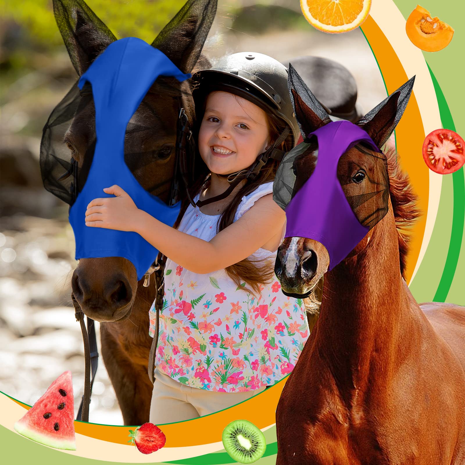Weewooday 3 Pcs Horse Fly Masks for Horses Fly Masks with Ears Smooth and Elasticity Fly Mask with UV Protection