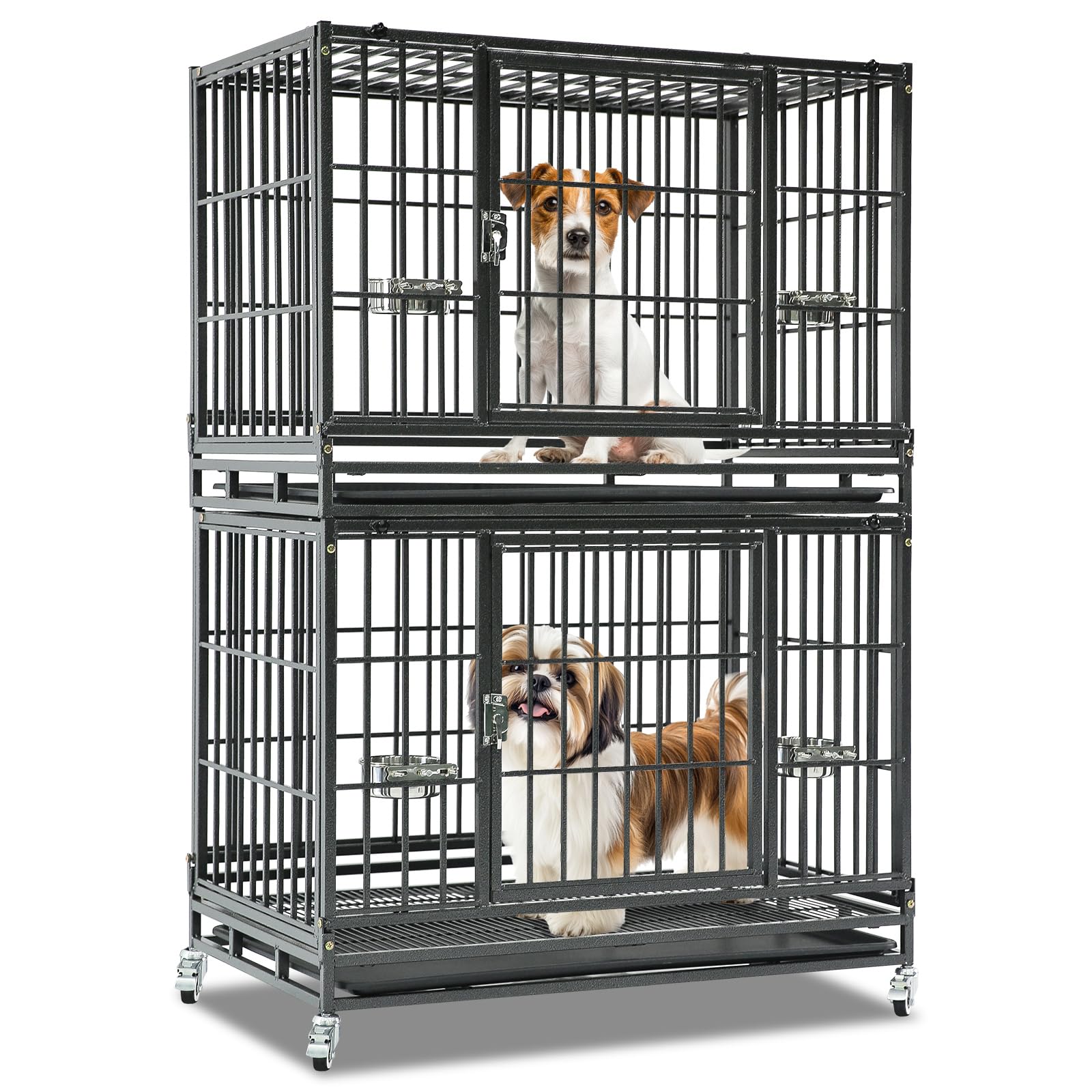 Homey Pet 37 Inch Heavy Duty Dog Crate Indestructible, Collapsible Dog Cage With Lockable Wheels, Removable Tray, High Anxiety D