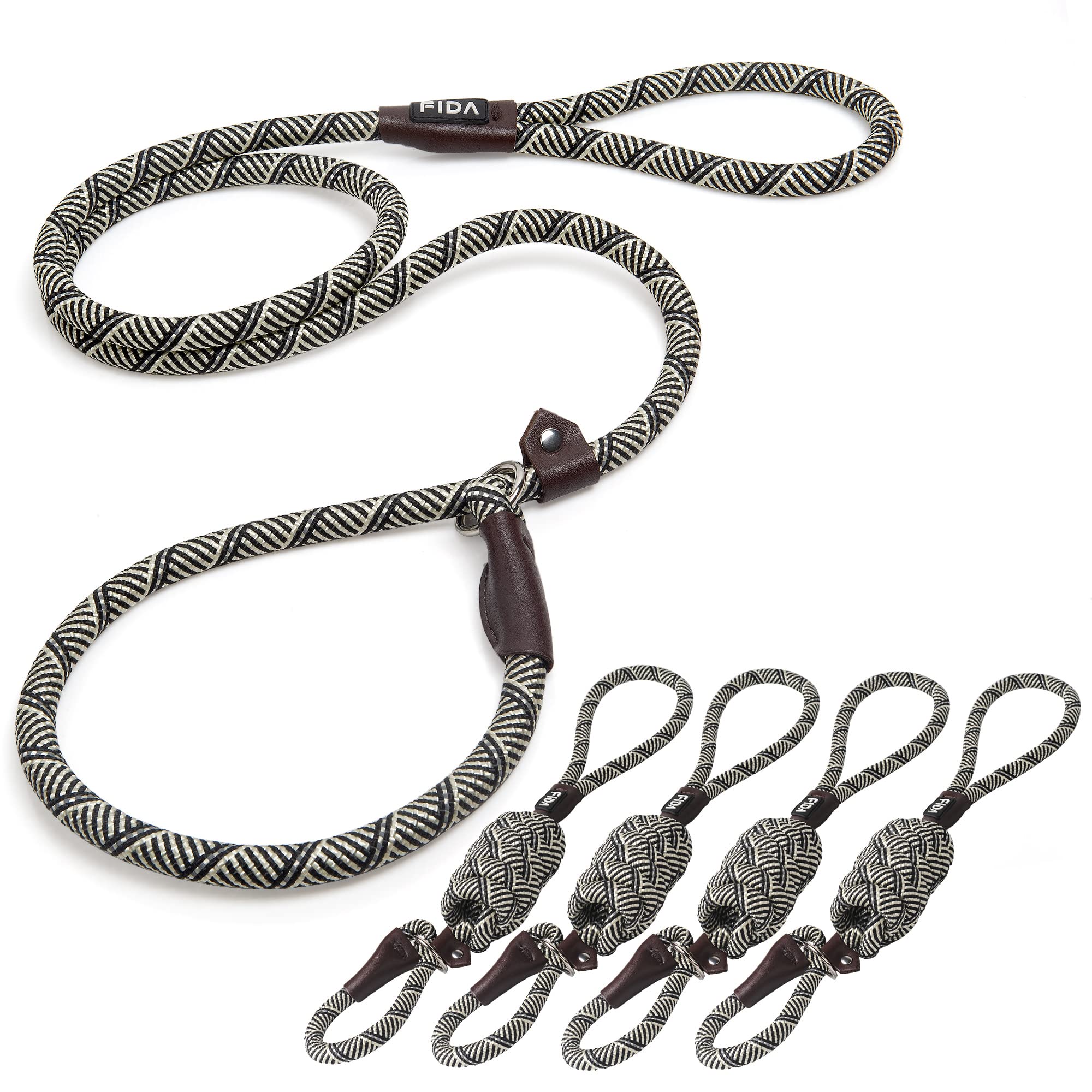 Fida Durable Slip Lead Dog Leash Bulk Pack Of 5, Heavy Duty 1/2' X 6 Ft Comfortable Strong Rope Slip Leash For Large, Medium & Small Dogs No Pulling Pet Training Leash With Highly Reflective (Grey)