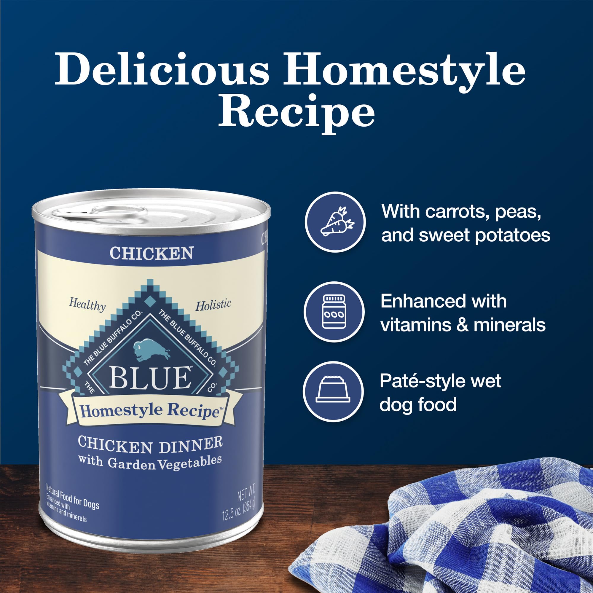 Blue Buffalo Homestyle Recipe Adult Wet Dog Food, Made with Natural Ingredients, Chicken Dinner With Garden Vegetables, 12.5-oz