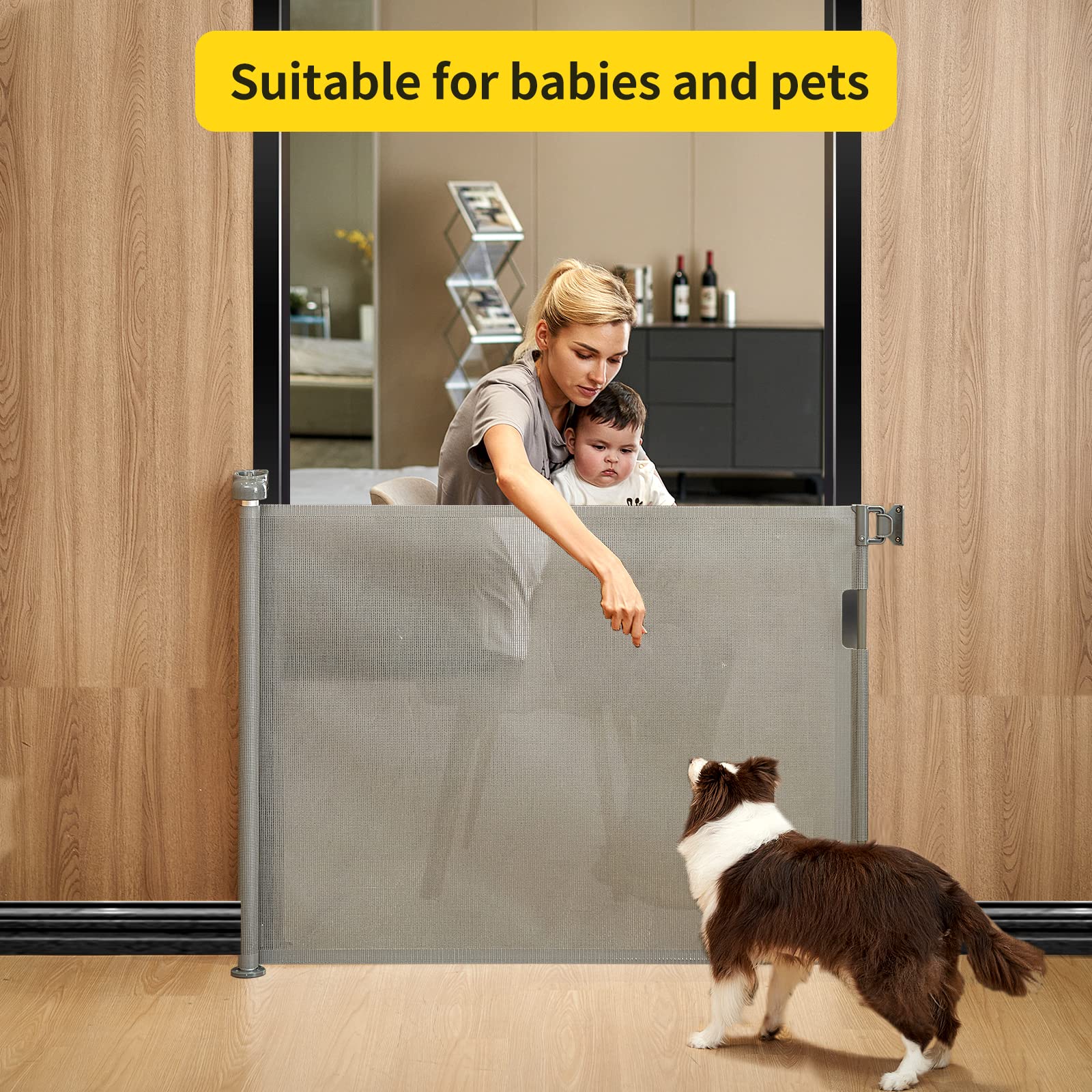 Retractable Baby Gate for Stairs - 33    Height, Expands up to 55    Width - Safety Gate for Infants, Toddlers, Dogs & Pets - Ea
