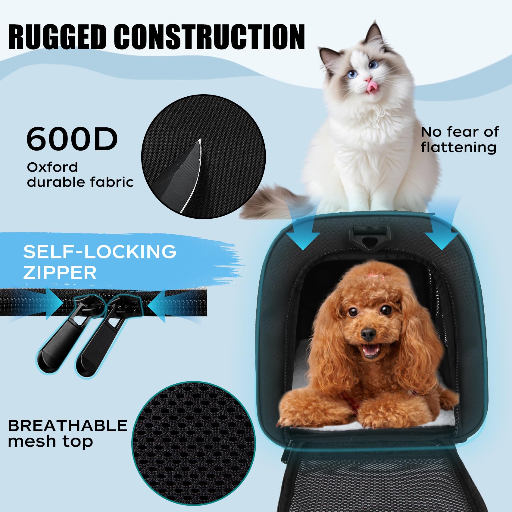 Yipincover Soft-Sided Pet Carrier for Cats & Dogs, TSA Approved, 17"x11"x11", Black, Model yipin-8