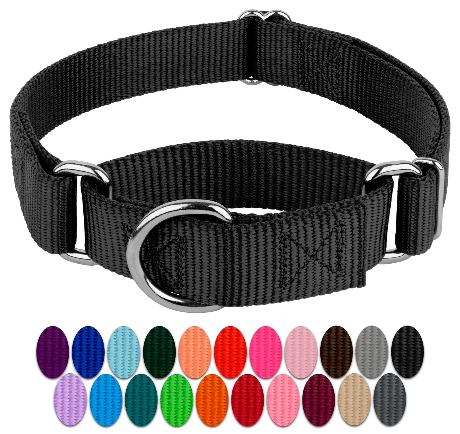 Country Brook Petz - Black Martingale Heavy Duty Nylon Dog Collar - 21 Vibrant Color Options (3/8 Inch Width, Mini)