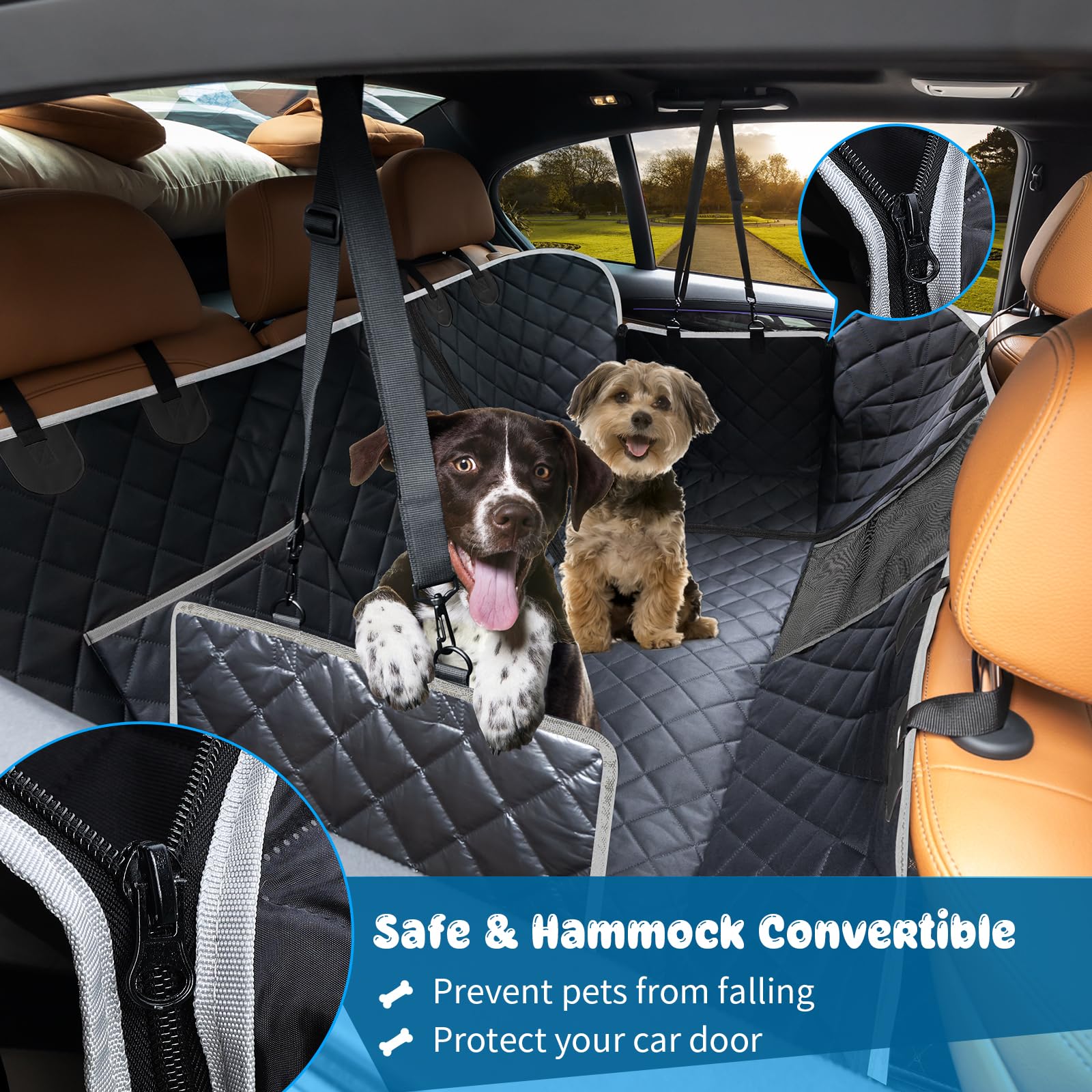 URPOWER Dog Car Seat Cover, Waterproof Hammock for Back Seat, Standard Size 54"x58", Black with Gray, Model SC-025