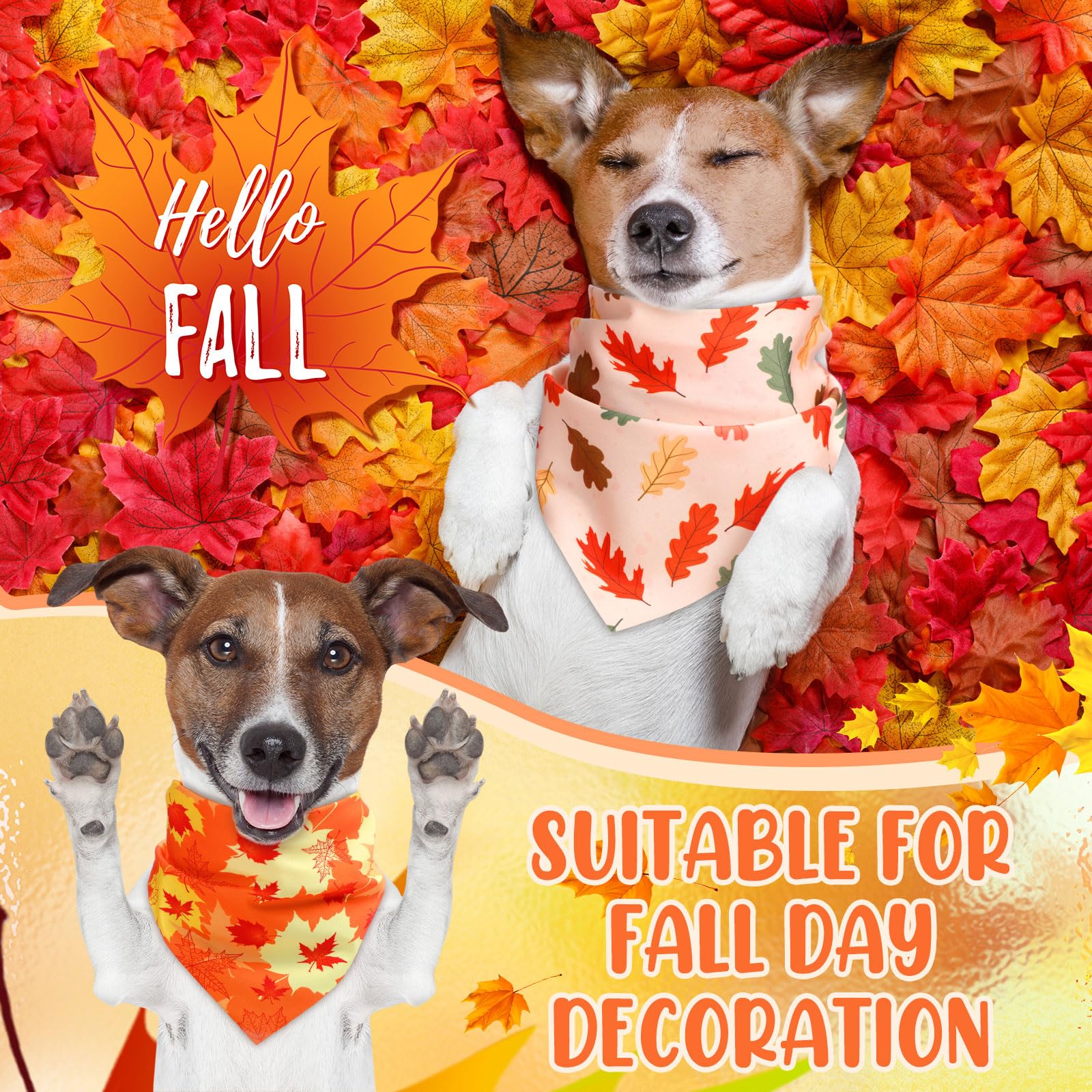 Weewooday 50 Pcs Fall Dog Bandanas Bulk Pumpkin Maple Leaves Thanksgiving Autumn Bandanas for Bibs Adjustable Scarf for Small Me