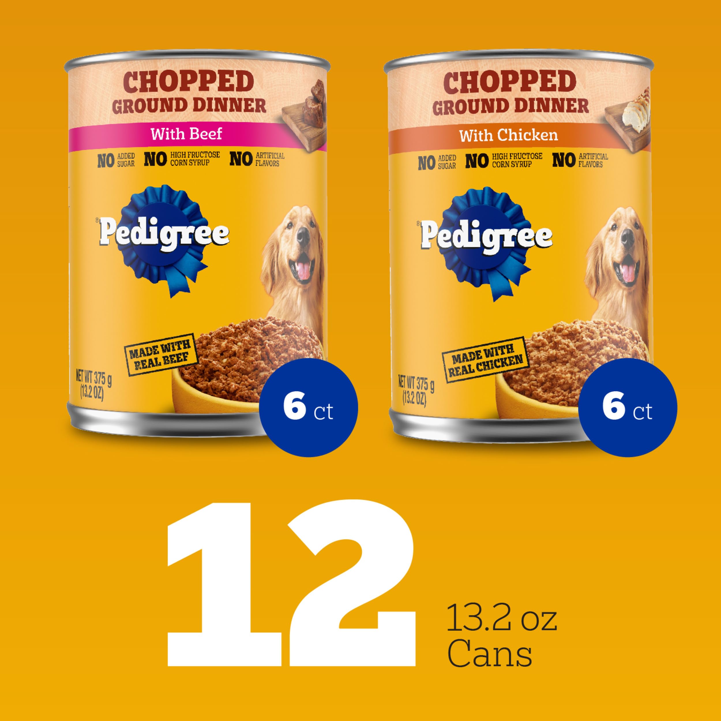 Pedigree Chopped Ground Dinner Wet Dog Food Chicken & Beef Variety Pack, 13.2 oz. Cans (12 Count, Pack of 1)