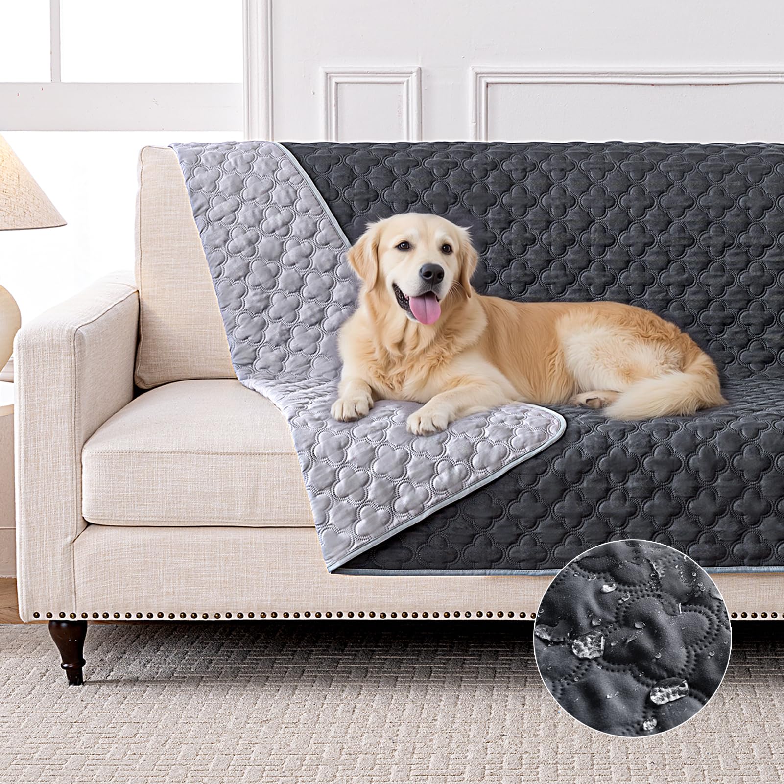 Funfurry 100% Double-Sided Waterproof Blanket, Couch Cover For Dogs Washable, Reversible Dog Bed Cover.(Dark&Light Grey, 82 X 10