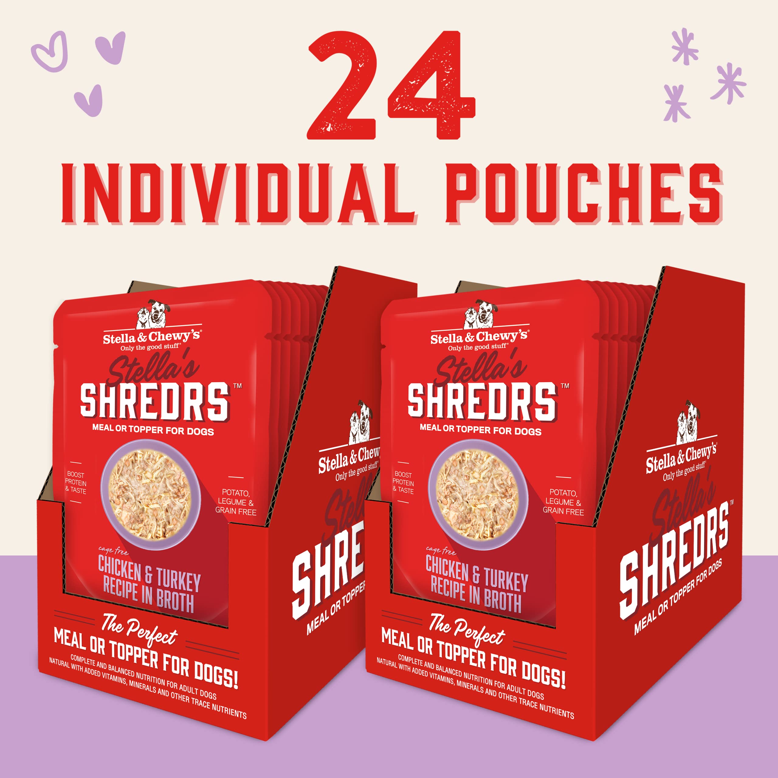Stella & Chewys Stellas Shredrs Cage Free Chicken & Turkey Recipe in Broth, 2.8 oz. Pouches (Pack of 24)