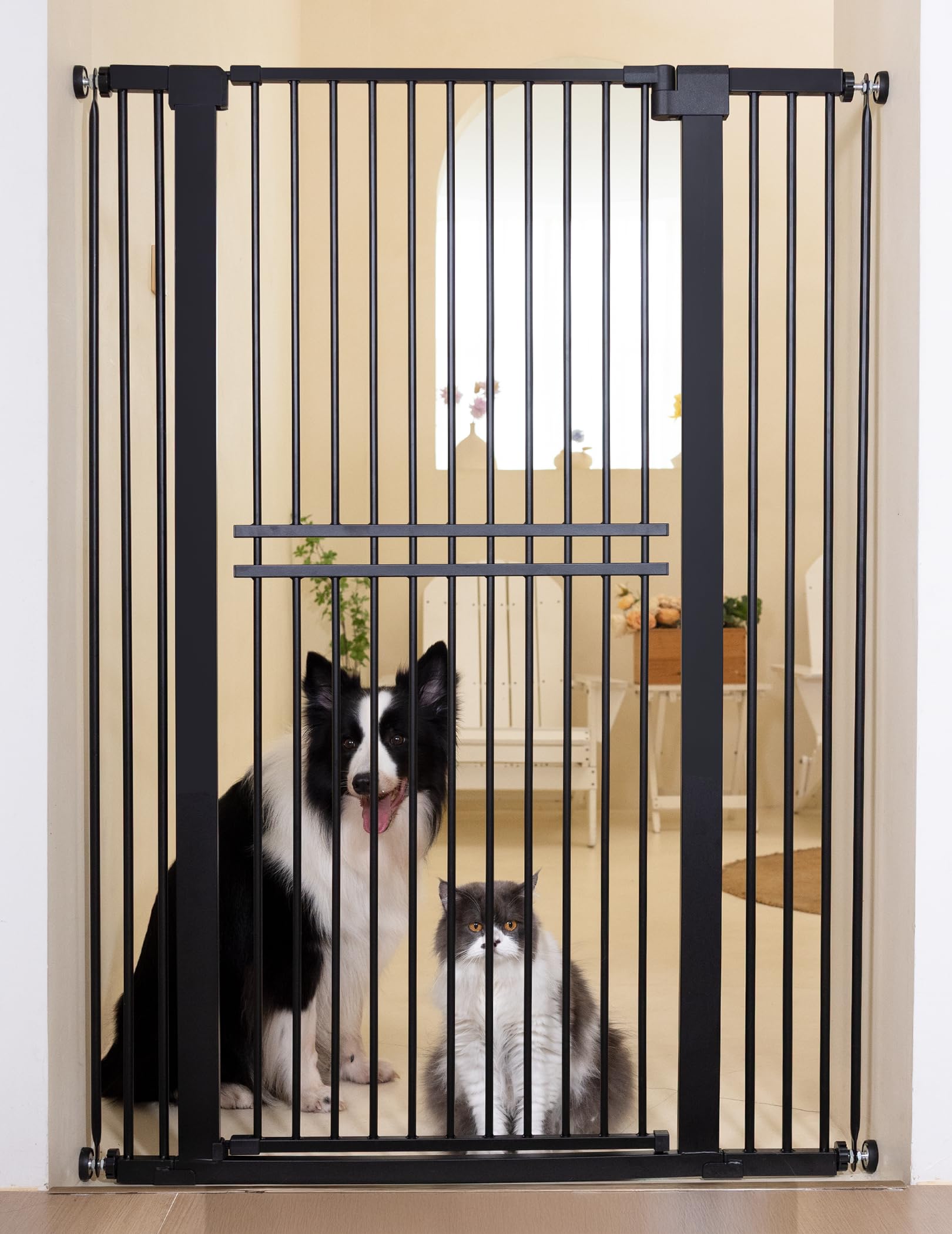 No Pawblems 55 Extra Tall Pet Gate for Cat/Dog, 29-40 Wide Auto Close Tall Dog Gate for Doorways/Hallways, 1.37 Ultra Narrow Spa