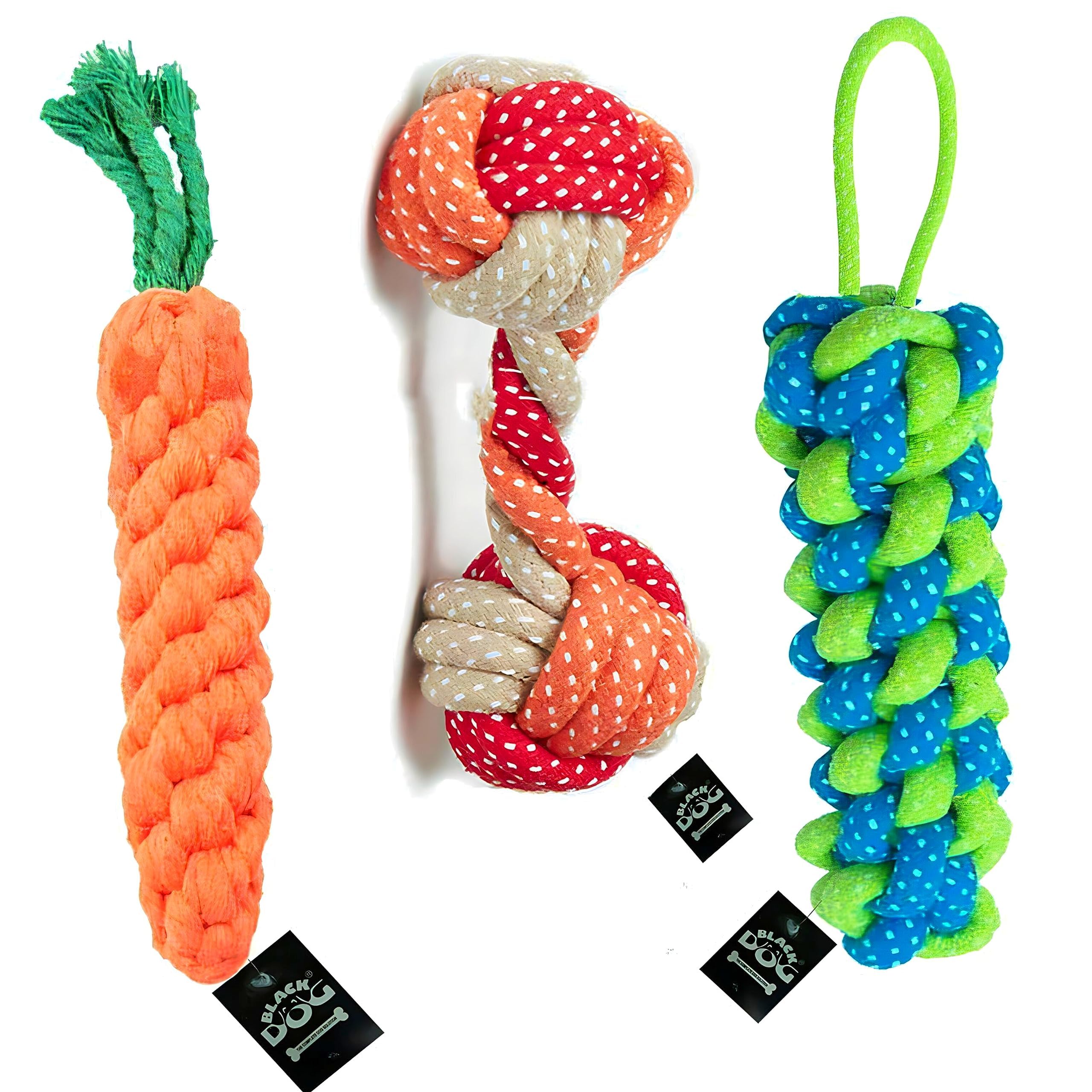 Blackdog Rope Toys + Dog Chew Toy + Puppy Teething Combo Pack For Dogs, Set Of 3 Durable For Playing Teeth Cleaning Training Toy