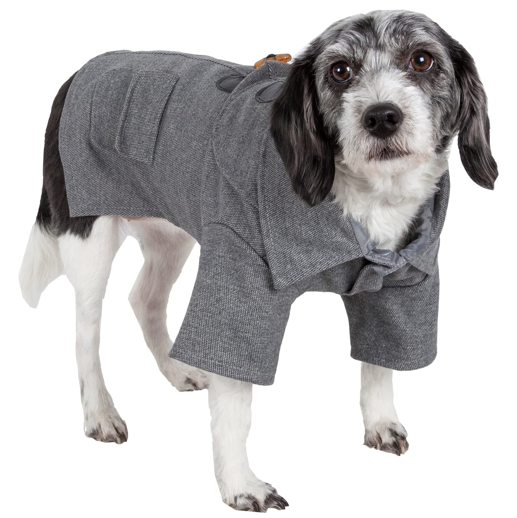 Pet Life Military Rivited Designer Wool Fall and Winter Dog Coat - Featuring Designer Dog Collars and Trims with Belly snap encl