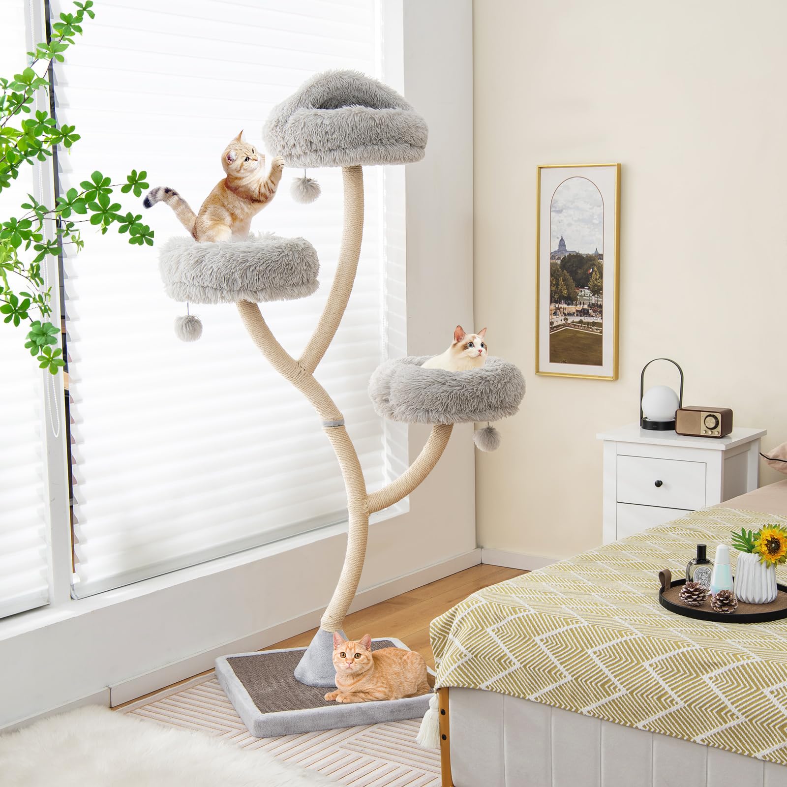 Tangkula Tall Cat Tree, 70 Inch Multi-Level Large Cat Tower With 3 Warm Perches, 3 Jingling Balls, Sisal Scratching Posts & Board, Modern Cat Tree For Indoor Cats Large Adult