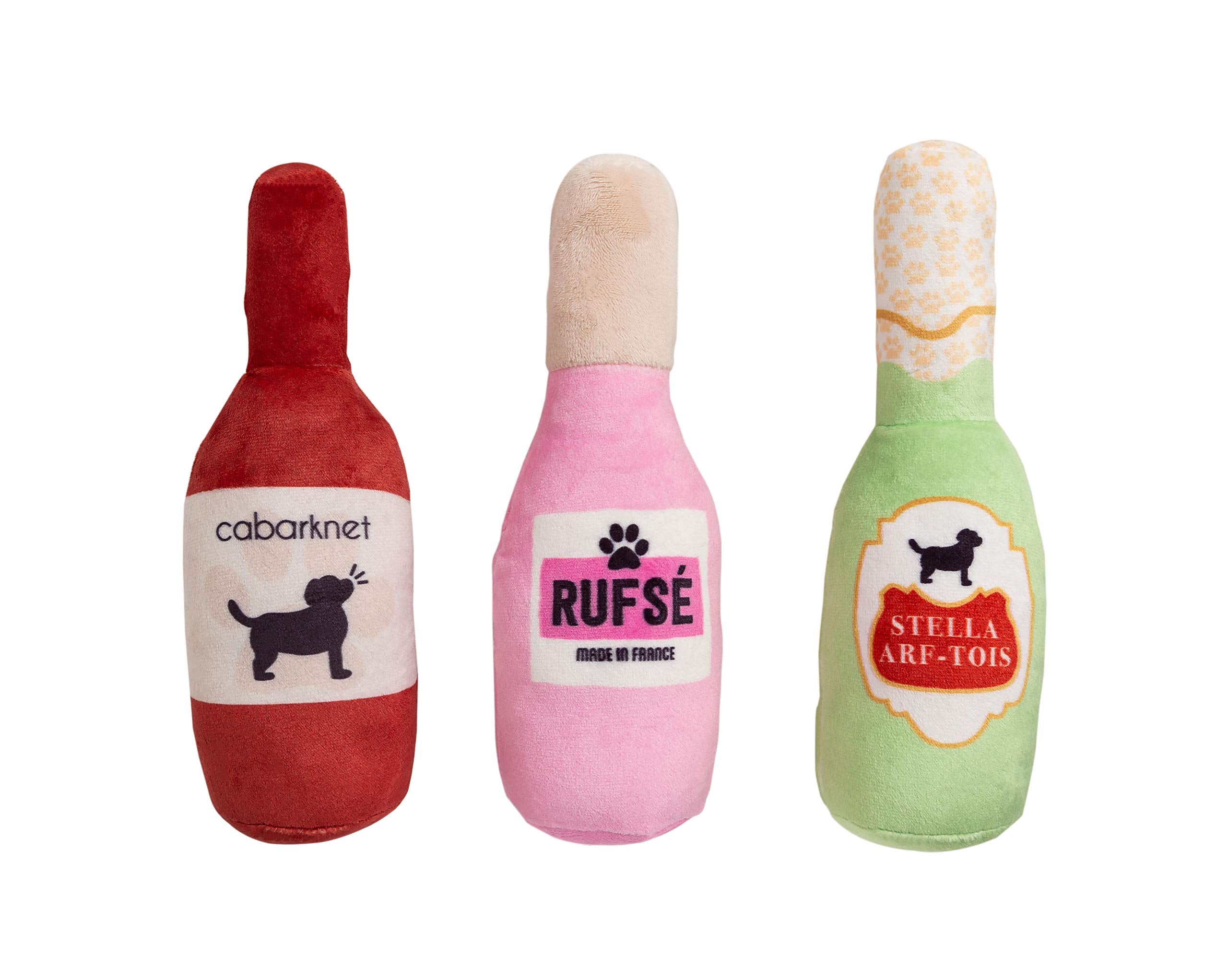 Pearhead Happy Hour Plush Dog Toys, Novelty Fun Pet Toy Set, Durable Stuffed Toy for Interactive Play, Wine and Beer Themed Pet 