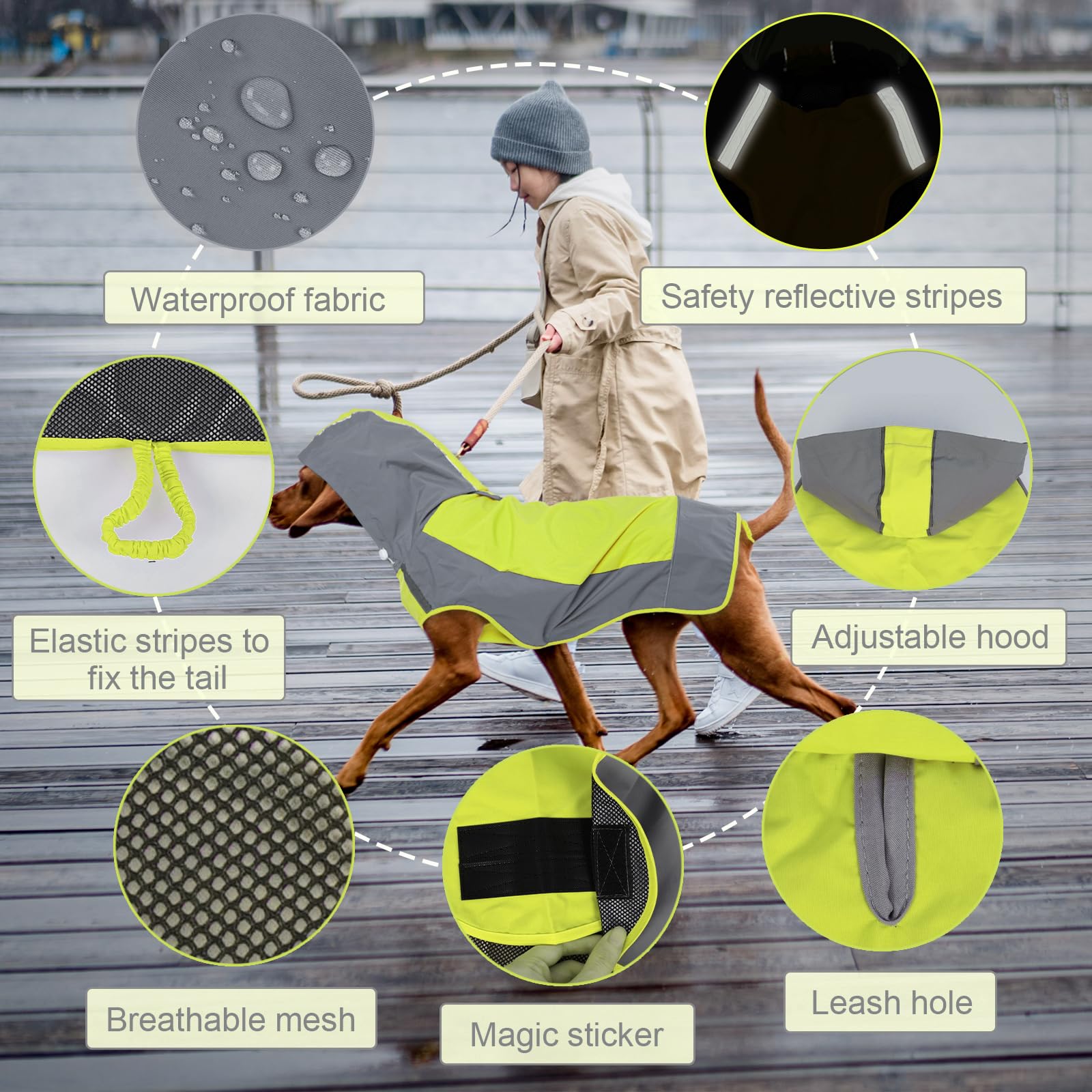 Iecoii Dog Raincoat, Waterproof & Windproof Dog Rain Jacket With Reflective Strips For Rainy Walks,Pet Rain Poncho With Hood,Qui