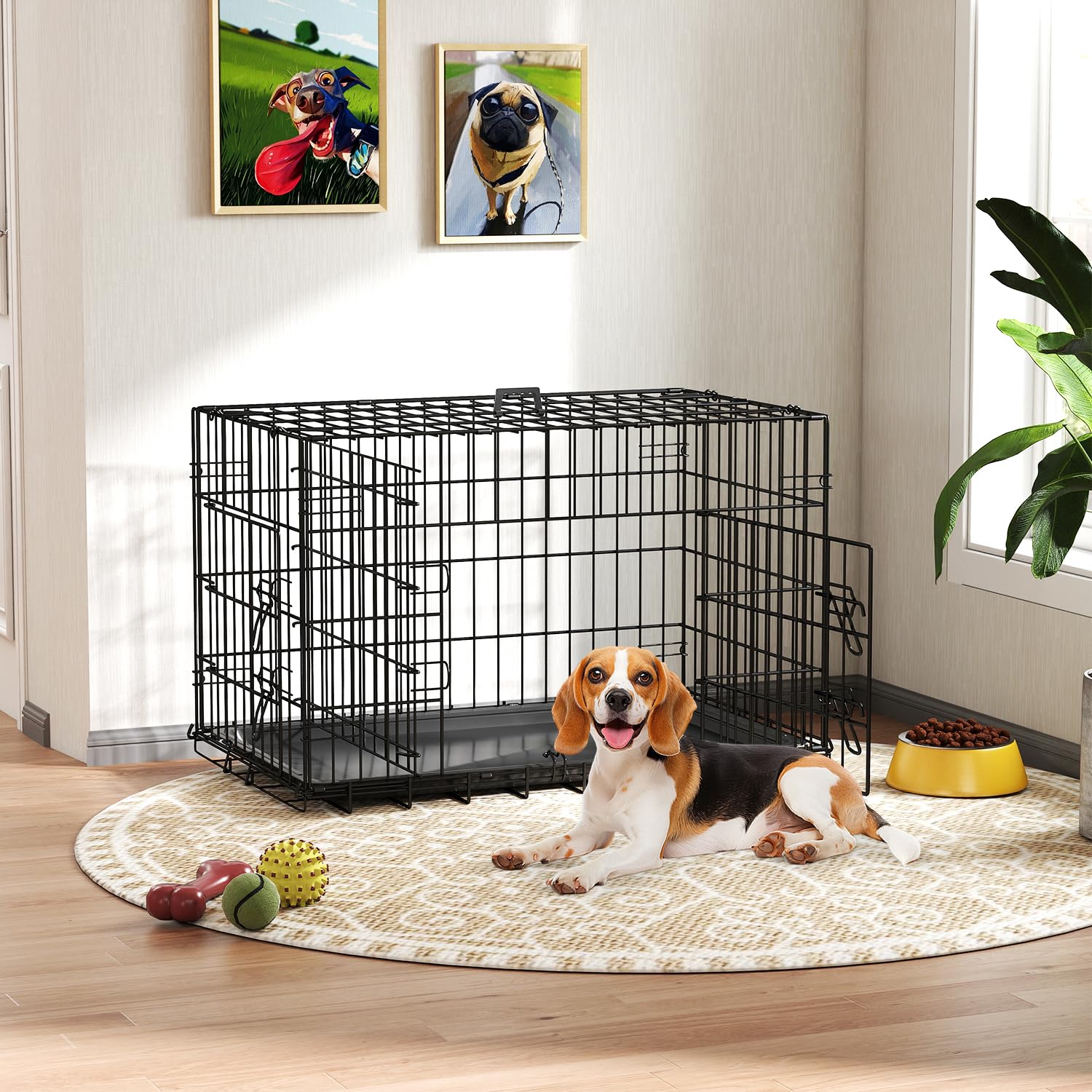 FDW Dog Crate 30-Inch Dog Cage Single Door Foldable Metal Kennel with Leakproof Tray Foldable Design Indoor Outdoor Use for Smal