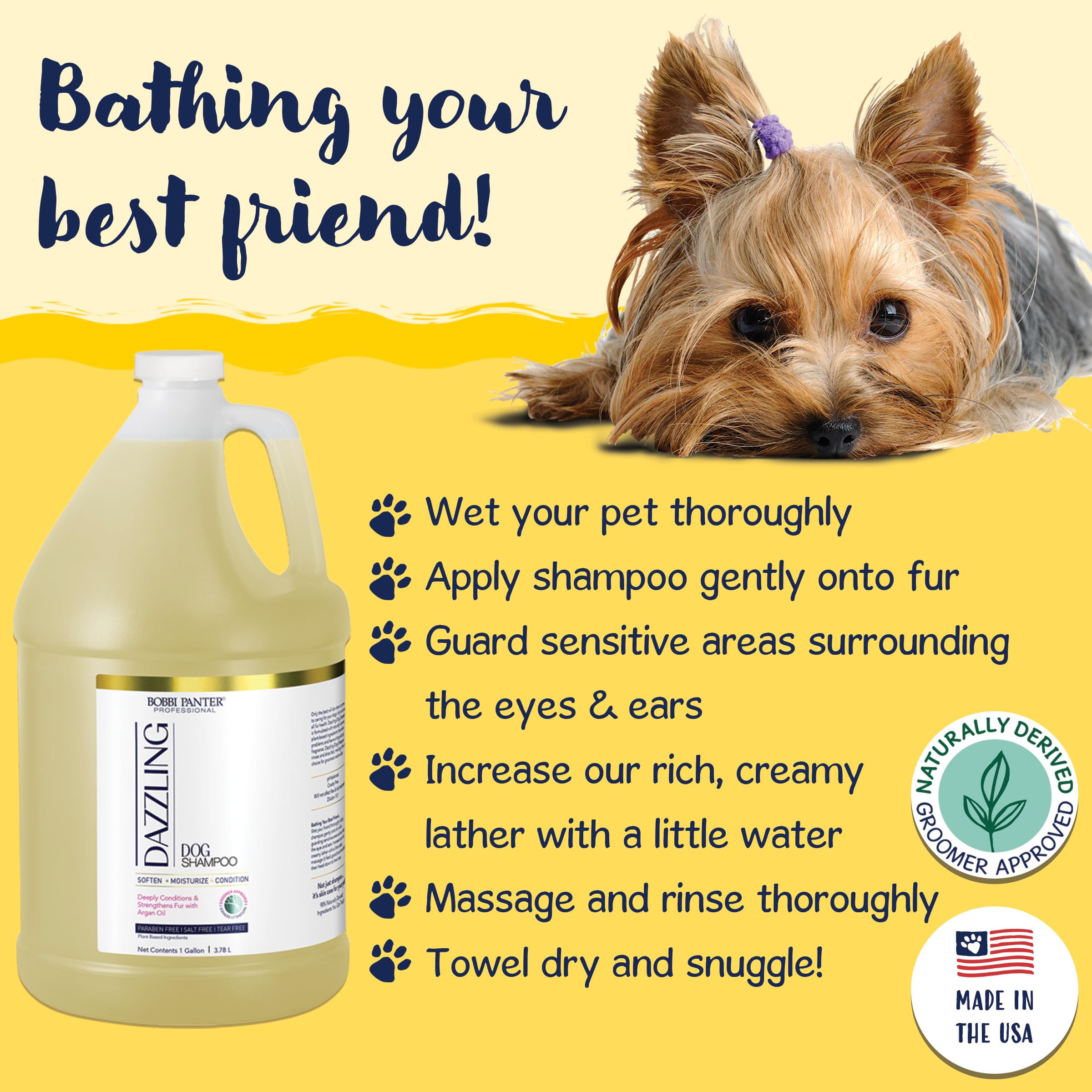 Bobbi Panter Dazzling Dog Shampoo For Moisture And Shine, Naturally Derived Ingredients, Tear-Free, Salt-Free, Paraben-Free, Ph-