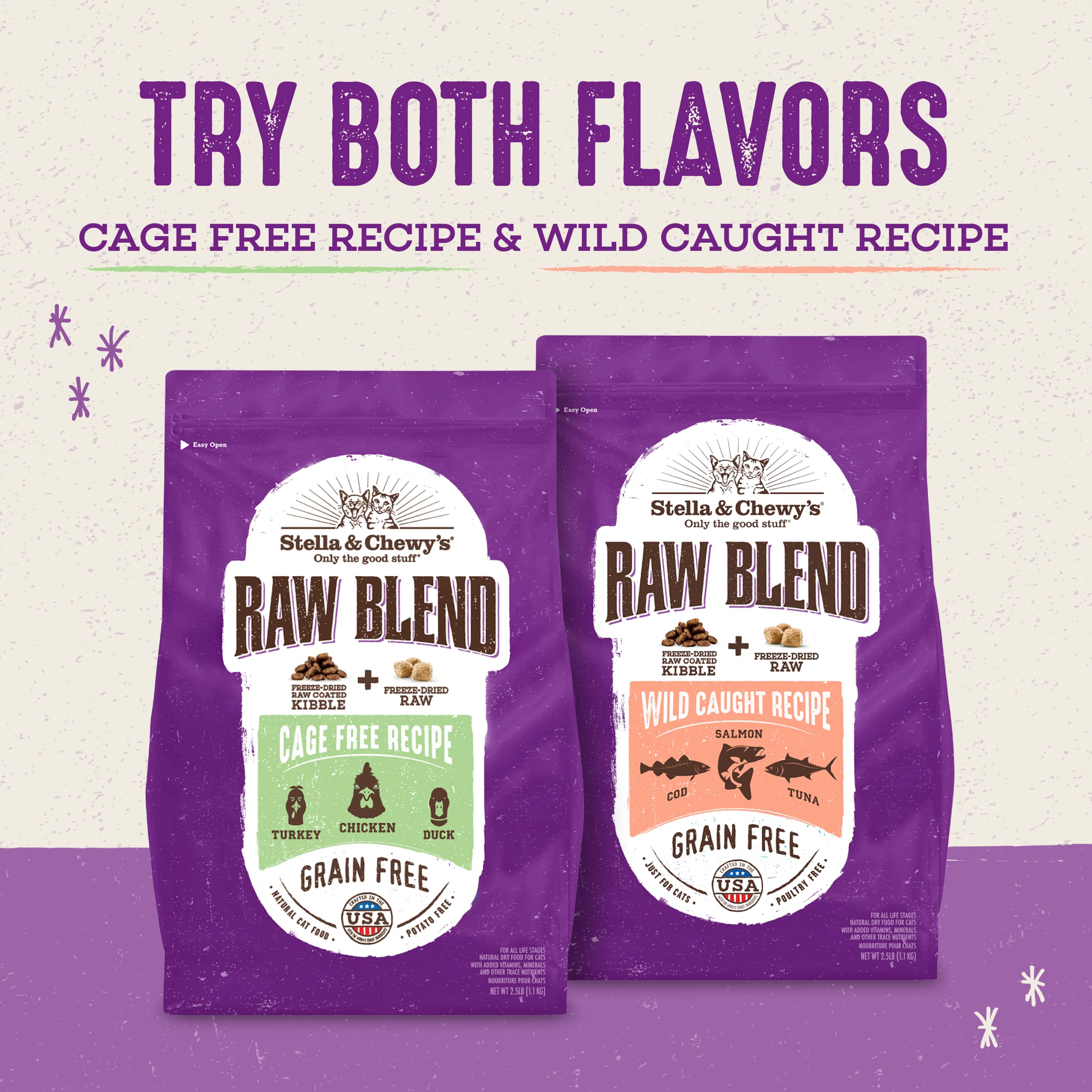 Stella & Chewys Raw Blend Premium Kibble Cat Food - Grain Free, Protein Rich Meals - Cage-Free Poultry Recipe - 10 lb. Bag