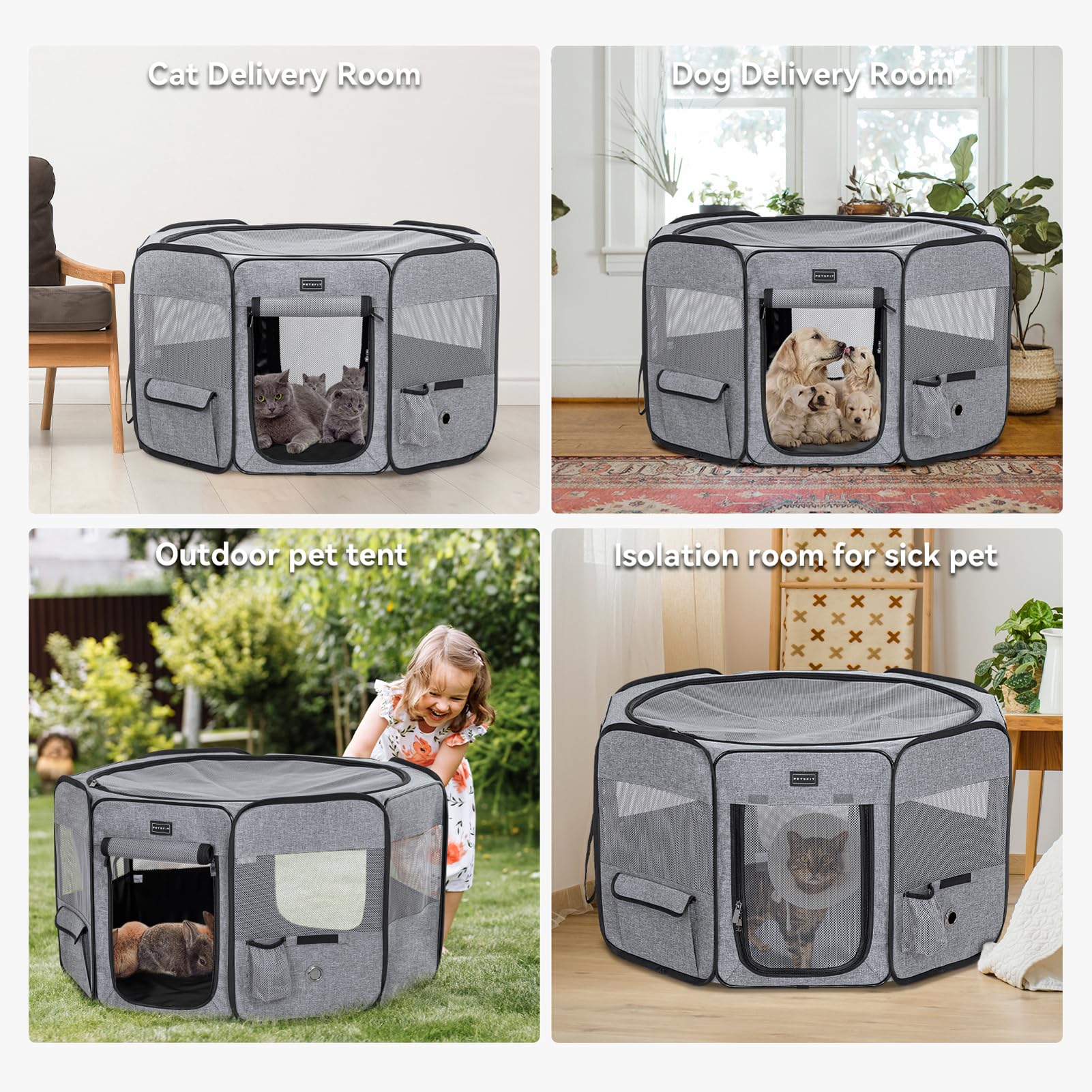 Petsfit Portable Dog Playpen For For Large Dogs/Cat/Rabbit/Chick, With Water Bottle Holder And Carrying Case, For Travel/Indoor/