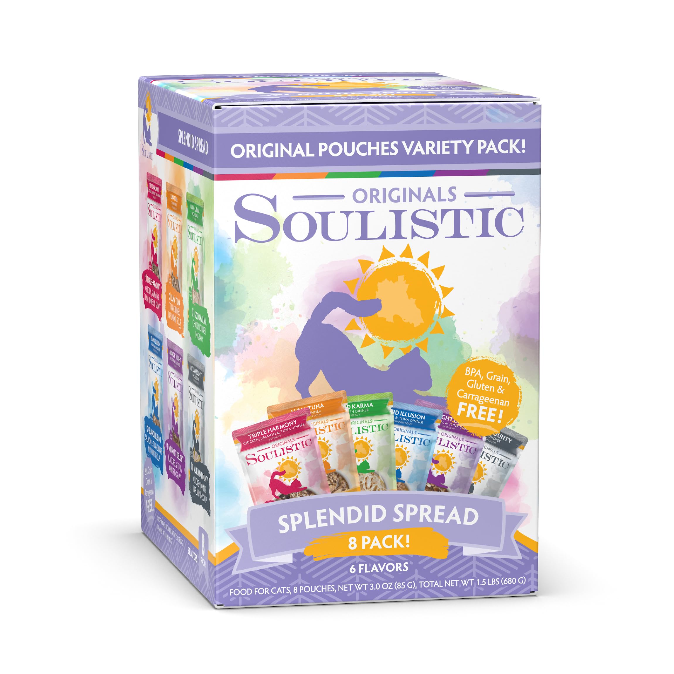Soulistic Originals Wet Cat Food, Splendid Spread Variety Pack, 3oz Pouch, Pack of 8