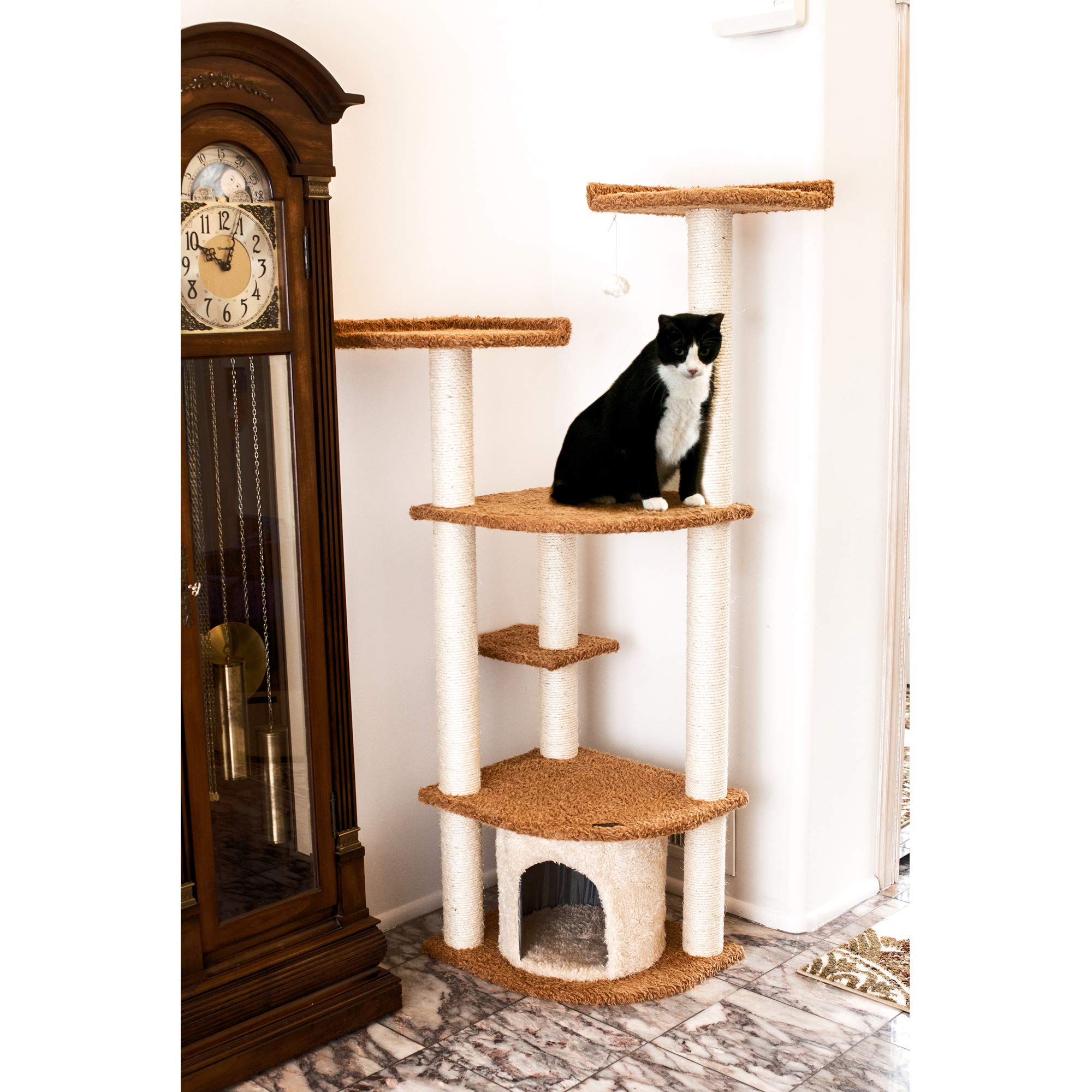 Armarkat Ultra Thick Faux Fur Cat Scratching Furniture Real Wood Jump Platform For Cats Chocolate A6402