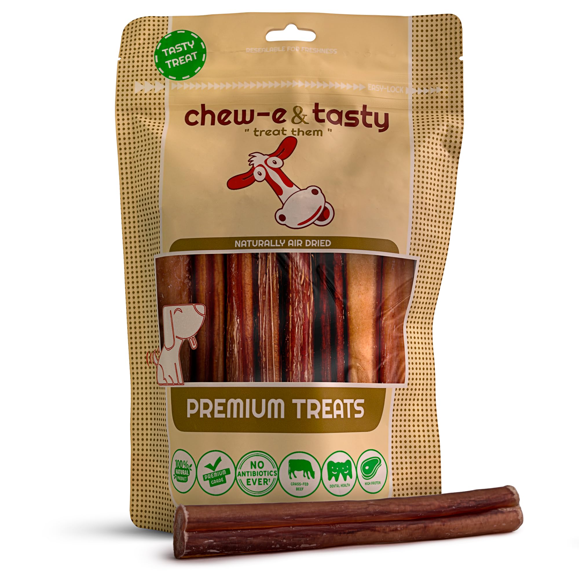 chew-e&tasty Premium Grade 5-6 Bully Sticks Dog Treats Single Ingredient Long Lasting High Protein 100% Natural Odor Free Grass-