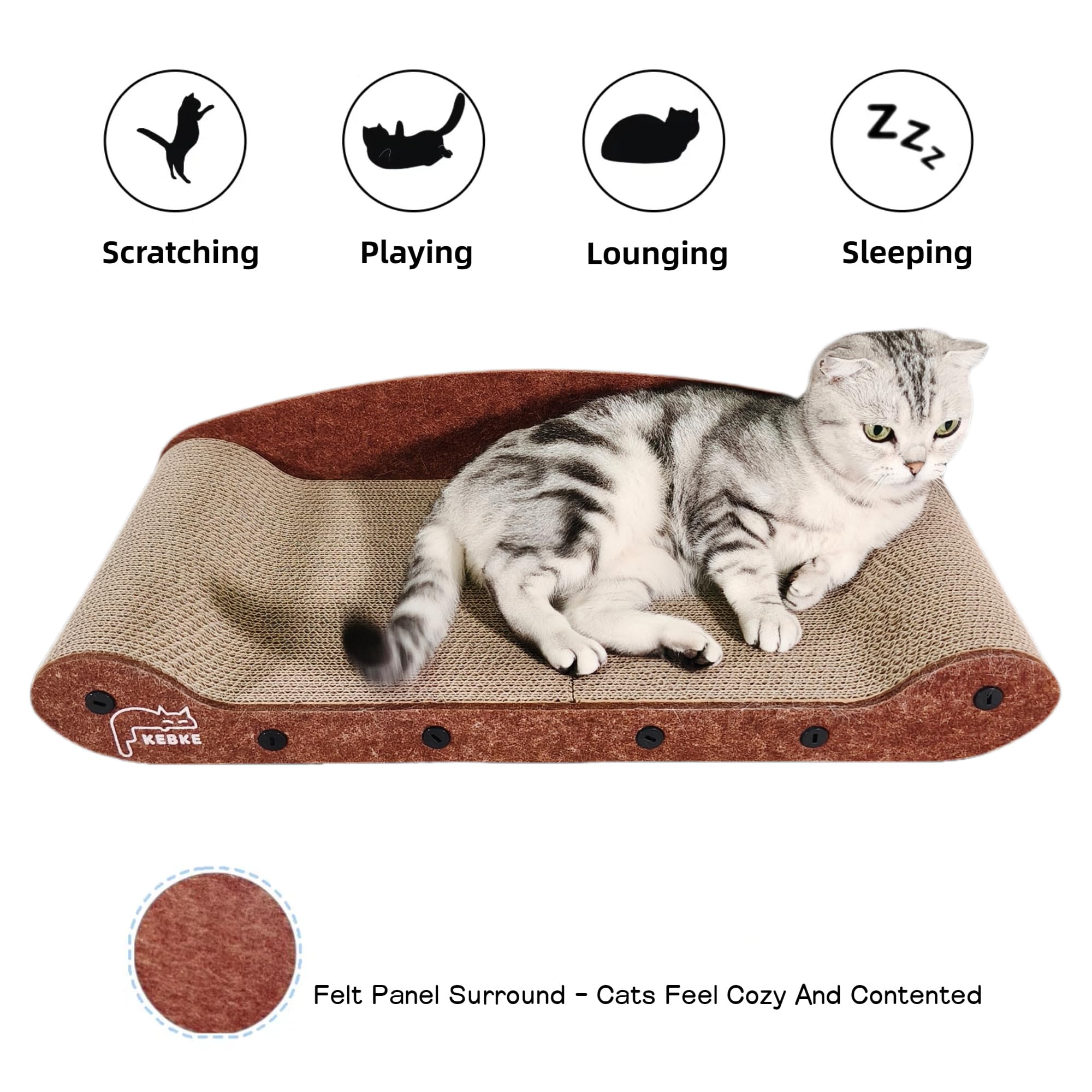 KEBKE Cat Scratcher 24" Sofa Bed & 16" Lounge Box, Durable Corrugated Paper, Brown, Model KK-0060