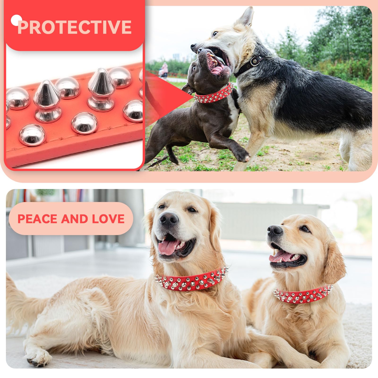 Petcare Spiked Dog Collar Red Soft Pu Leather Funny Mushrooms Rivet Spike Studded Puppy Collar Adjustable Outdoor Pet Dog Collar