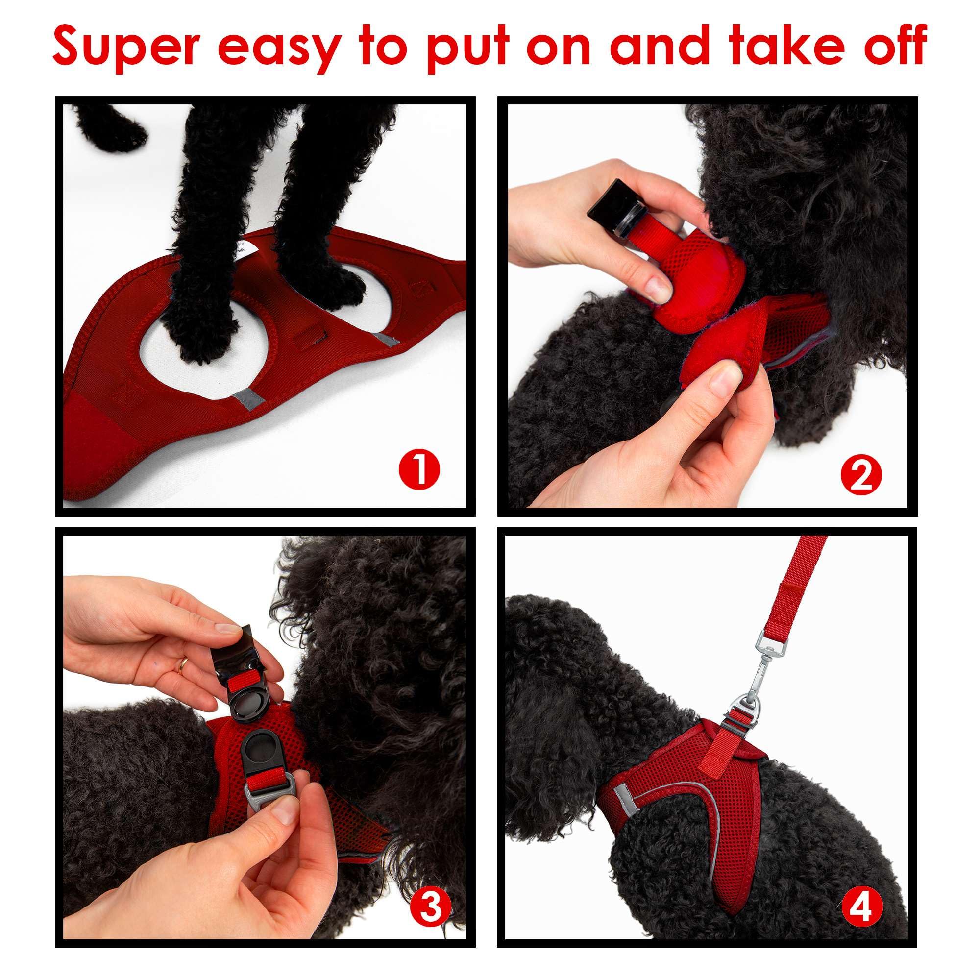 Tailpetz Red Dog Harness Medium Sized Dog, Adjustable No Pull Step in Harness Medium Size Dog, Reflective Puppy Harness for Pupp