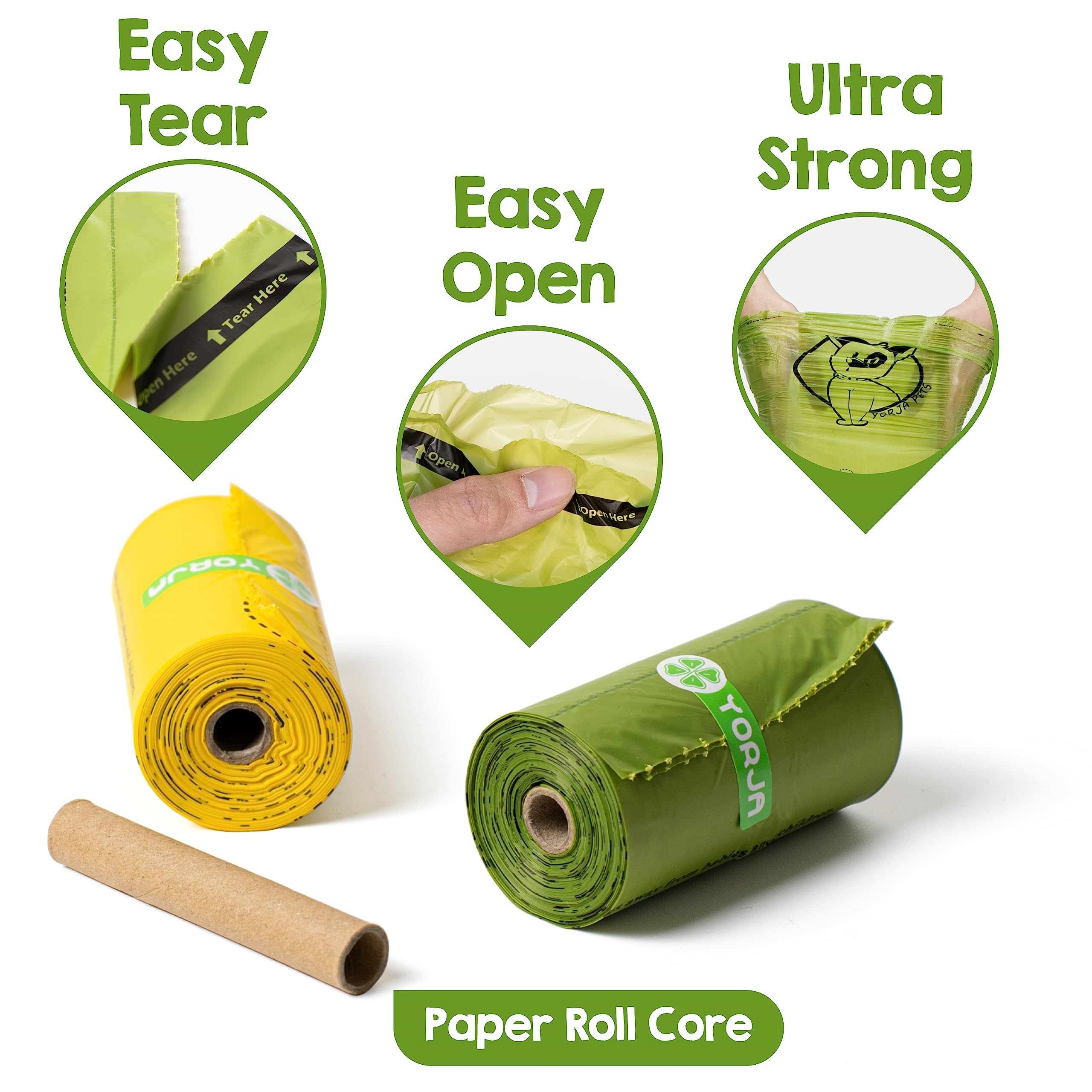 YORJA Dog Poop Bags - 720 Extra Thick, Leak Proof Waste Bags, Corn Starch Blend, Green+Yellow