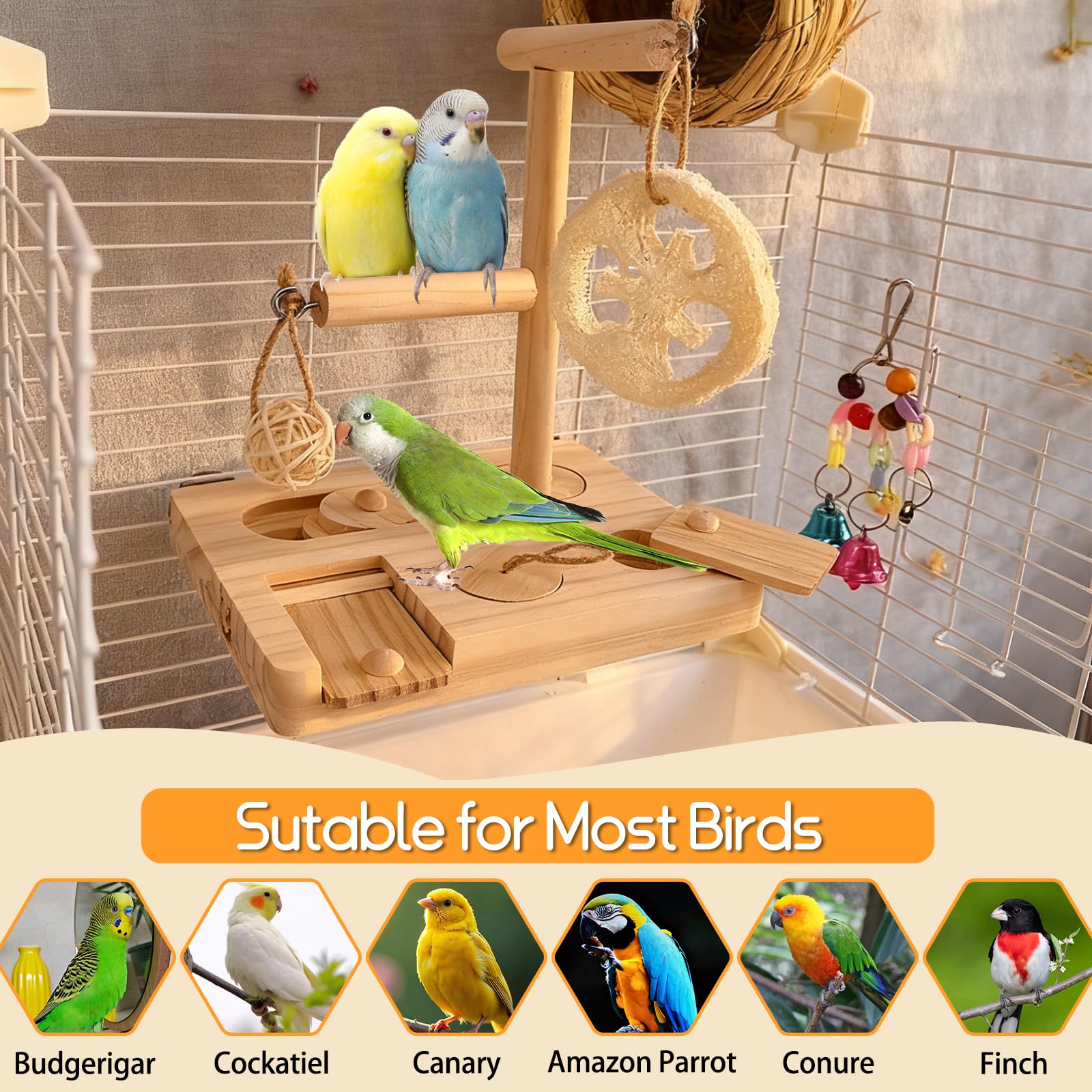Bird Foraging Toys Parrot Enrichment Puzzle Toy Bird Playground Exploring Platform with Perch Chewing Toy for Small Birds Parake