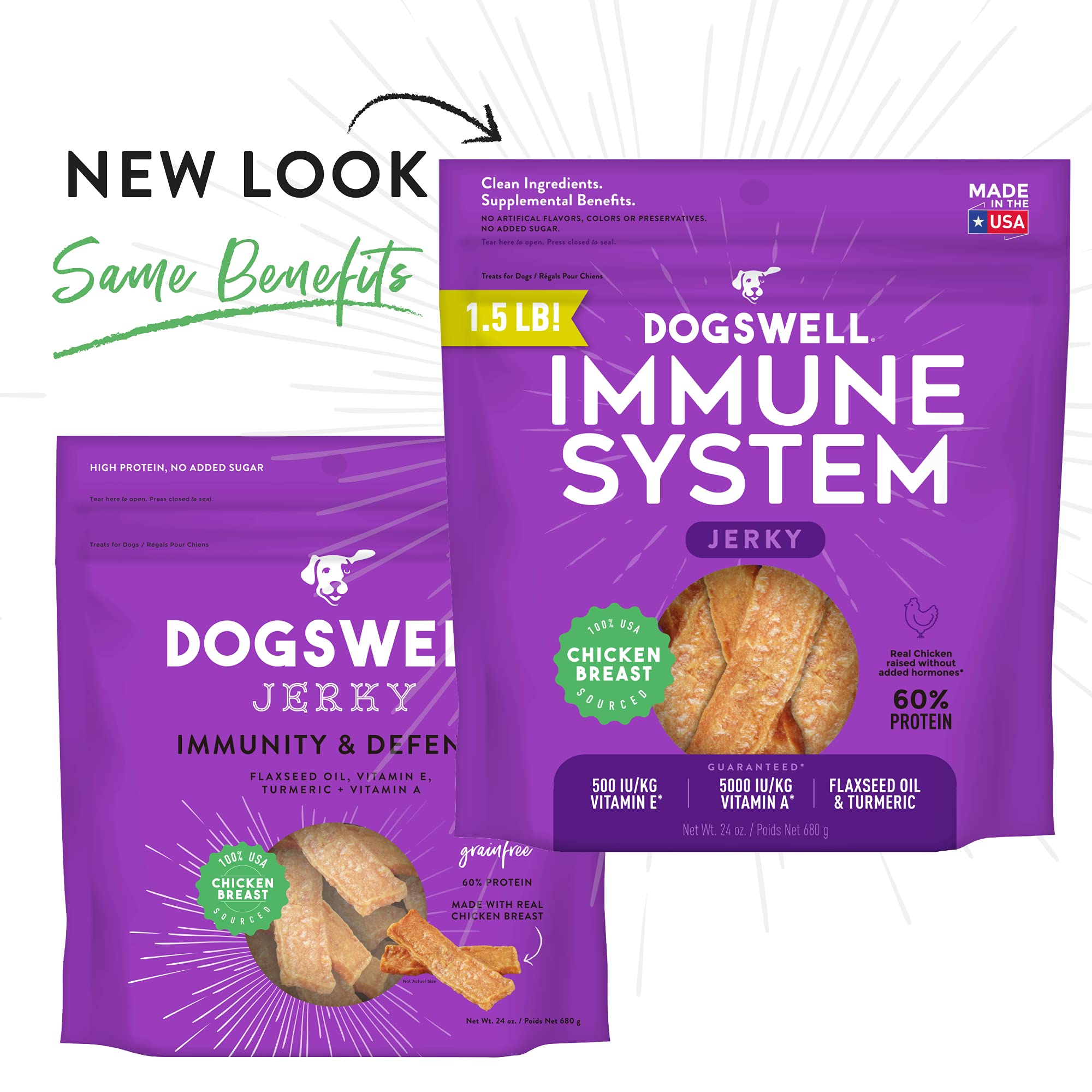 DOGSWELL Immunity & Defense, Flaxseed Oil, Turmeric, Vitamin E & A, Healthy Aging, Chicken Jerky 24 oz. (842197)