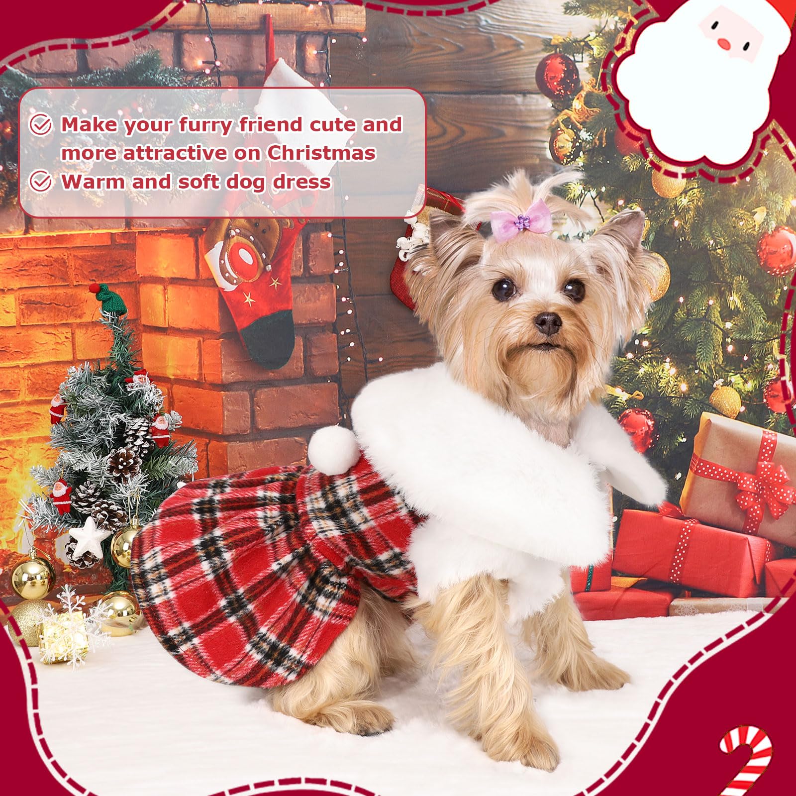 Plaid Dog Harness Dress And Leash Set, Fleece Puppy Sweater For Small Dogs Girl, Winter Warm Puppy Clothes With D Ring, Red Pet