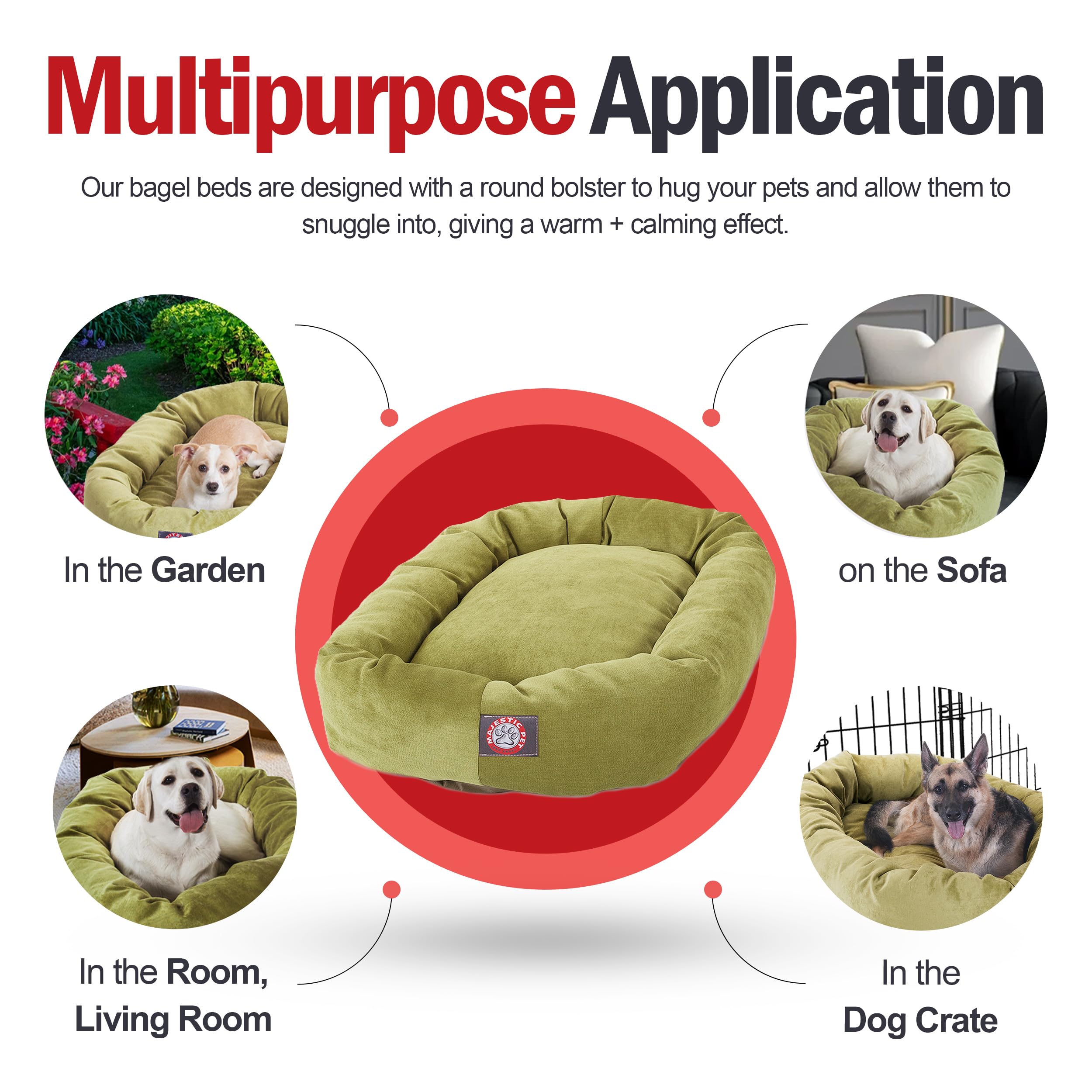 Majestic Pet 24 Inch Micro Velvet Calming Dog Bed Washable 24X19X7 (Inch) - Cozy Soft Round Donut Dog Bed With Spine For Head Su