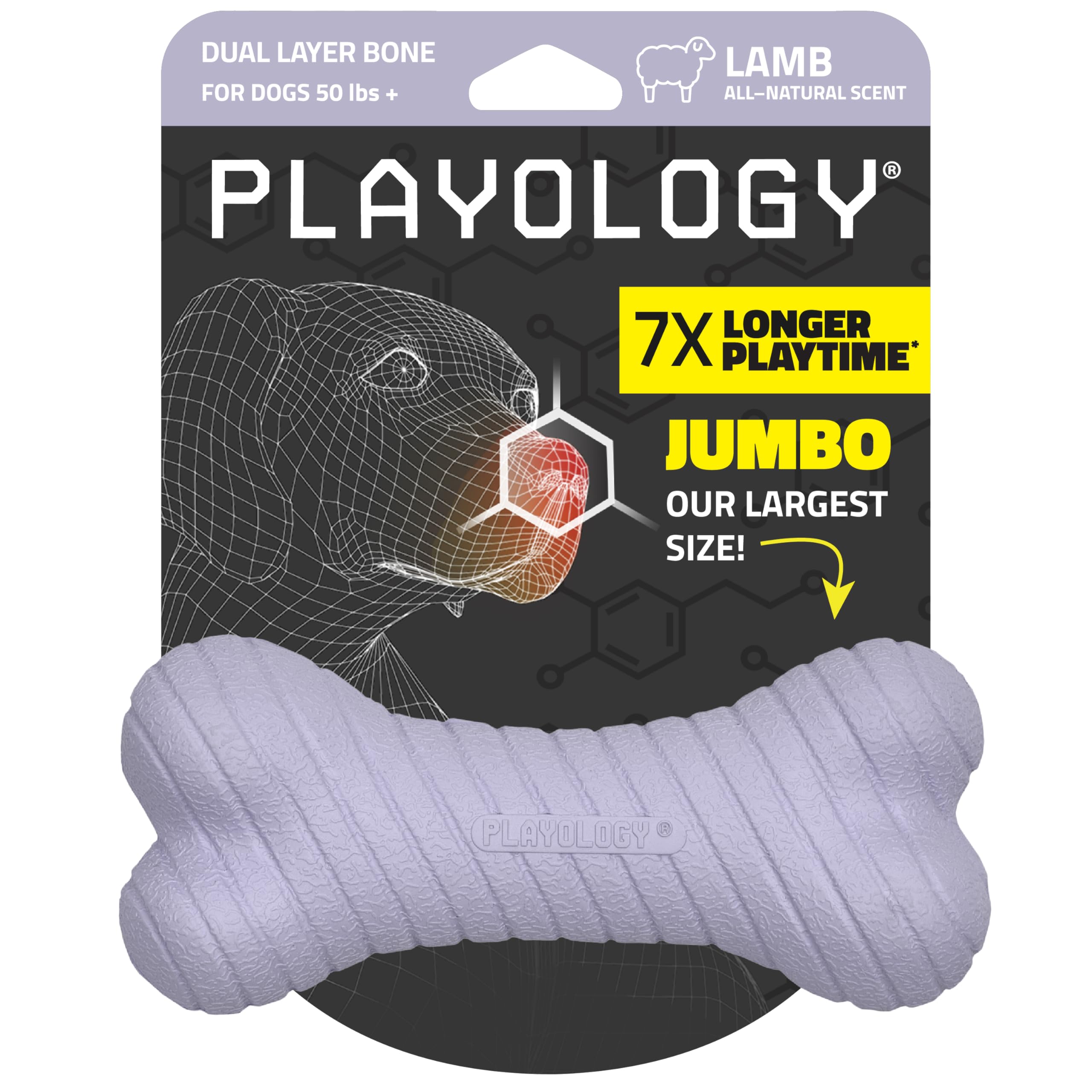 Playology Dog Toys | Dual Layer Bone Durable Chew Toy Bone for Dogs | Jumbo Lamb Scented Toy - Easy to Clean and Made from Non T