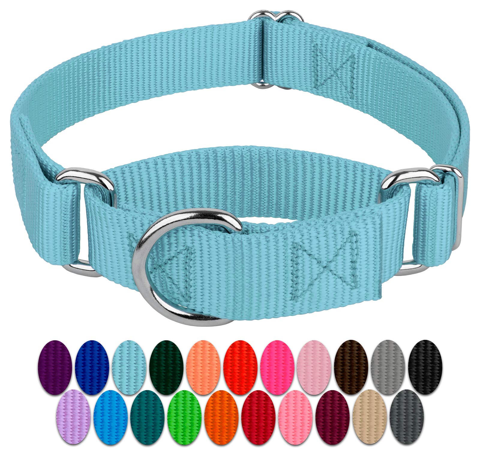 Country Brook Petz - Ocean Blue Martingale Heavy Duty Nylon Dog Collar - 21 Vibrant Color Options (3/8 Inch Width, Mini)