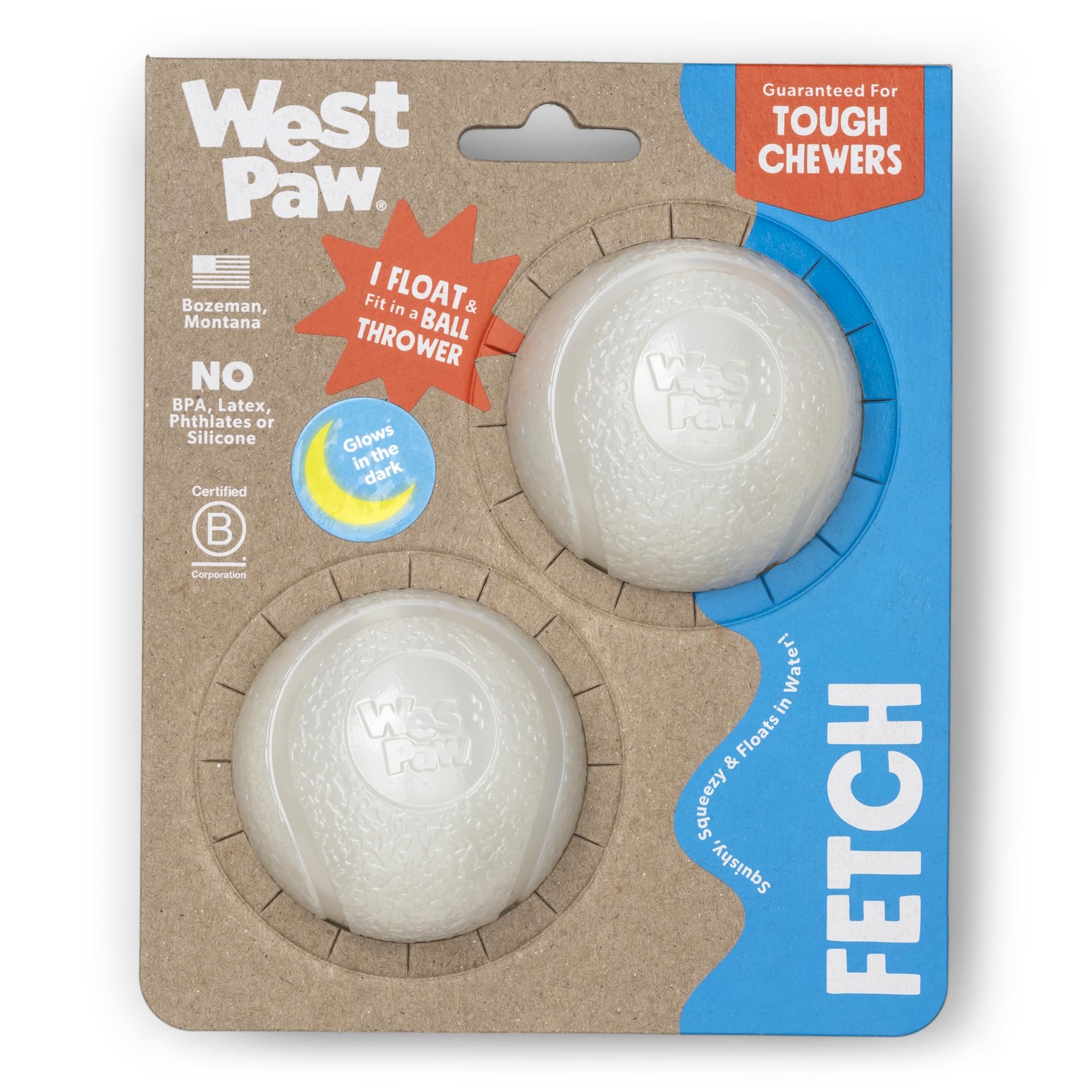 West Paw Boundr Ball Dog Fetch Toy - Bouncing Toys For Dogs, Fetch, Catch, Chewing, Play - Floatable, Recyclable Balls - Small G