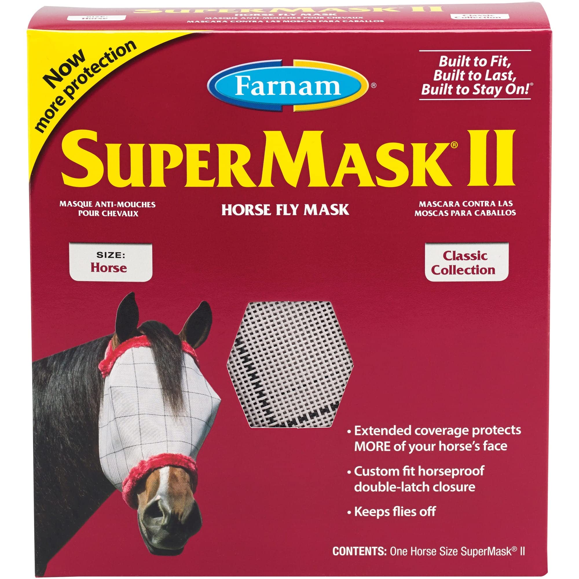 SuperMask II Fly Mask Without Ears for Average Size Horses, Full Face Coverage and Eye Protection from Insect Pests, Structured 