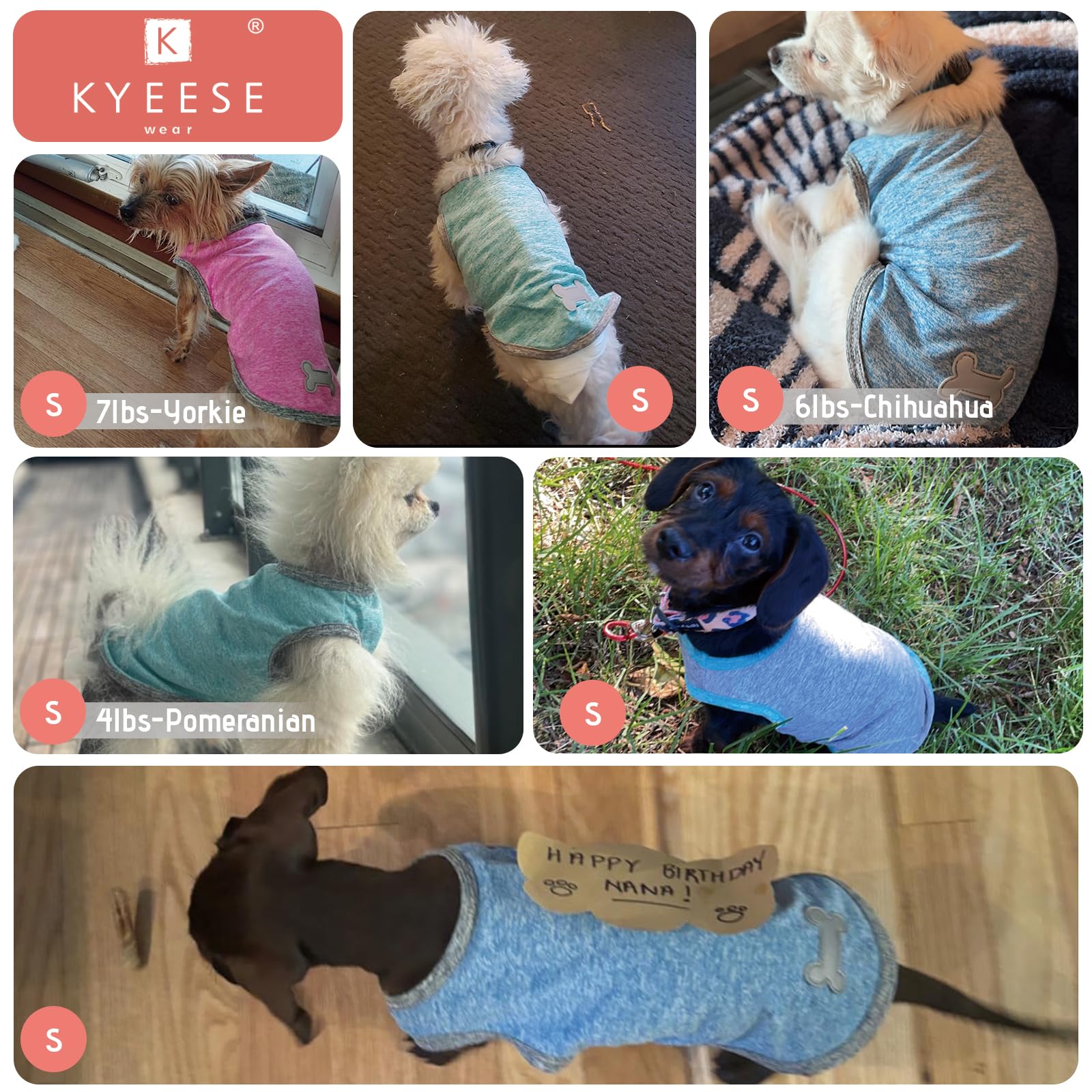 KYEESE Dog Shirts 2 Pack - Quick Dry Soft Stretchy T-Shirts, Sun Protection, Small (4-7lbs), Grey & Blue