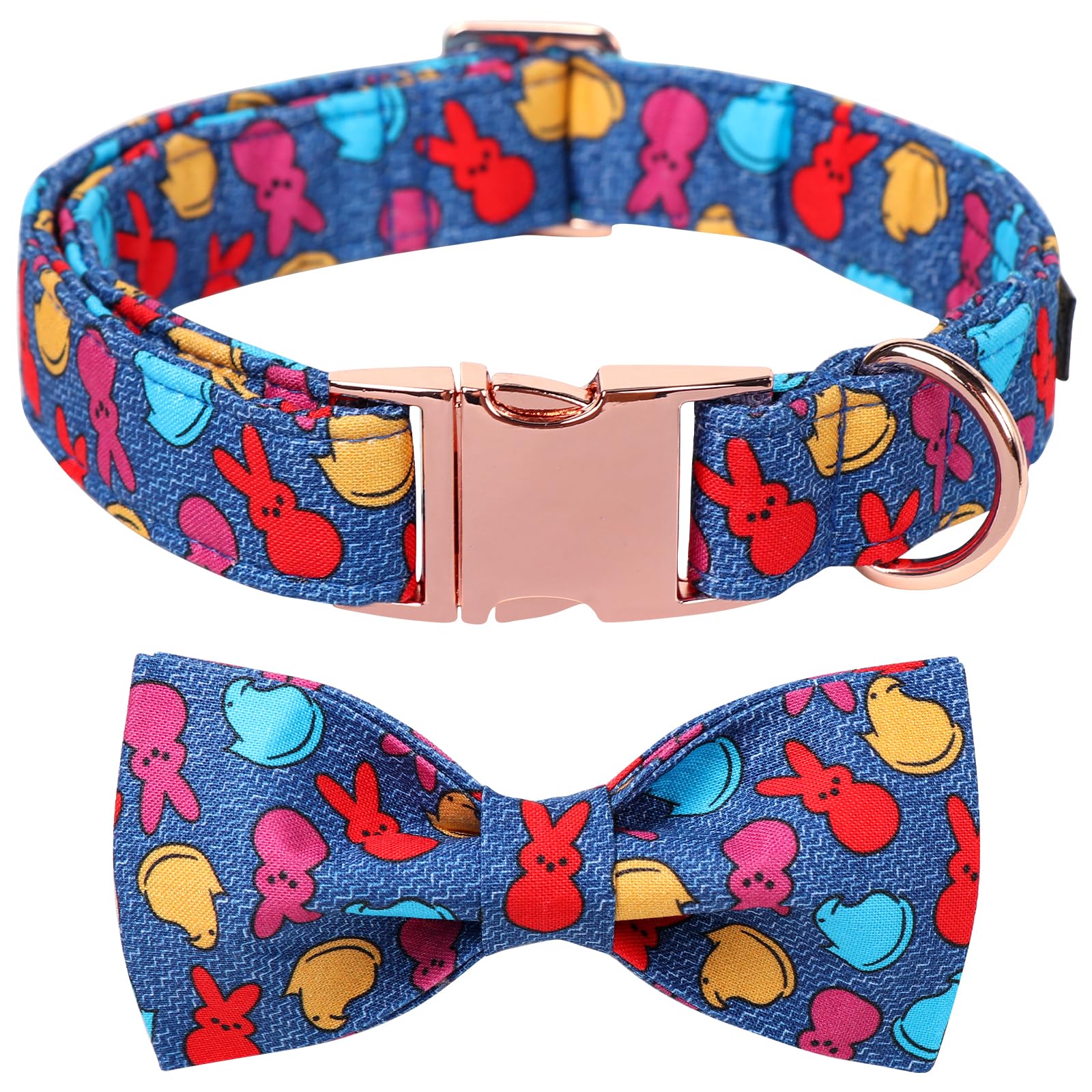 Maca Bates Easter Day Dog Collar With Bow Bowtie Egg And Bunny Dogs Bow Tie Collars Breakaway Soft Cute Adjustable Blue Eggs Col