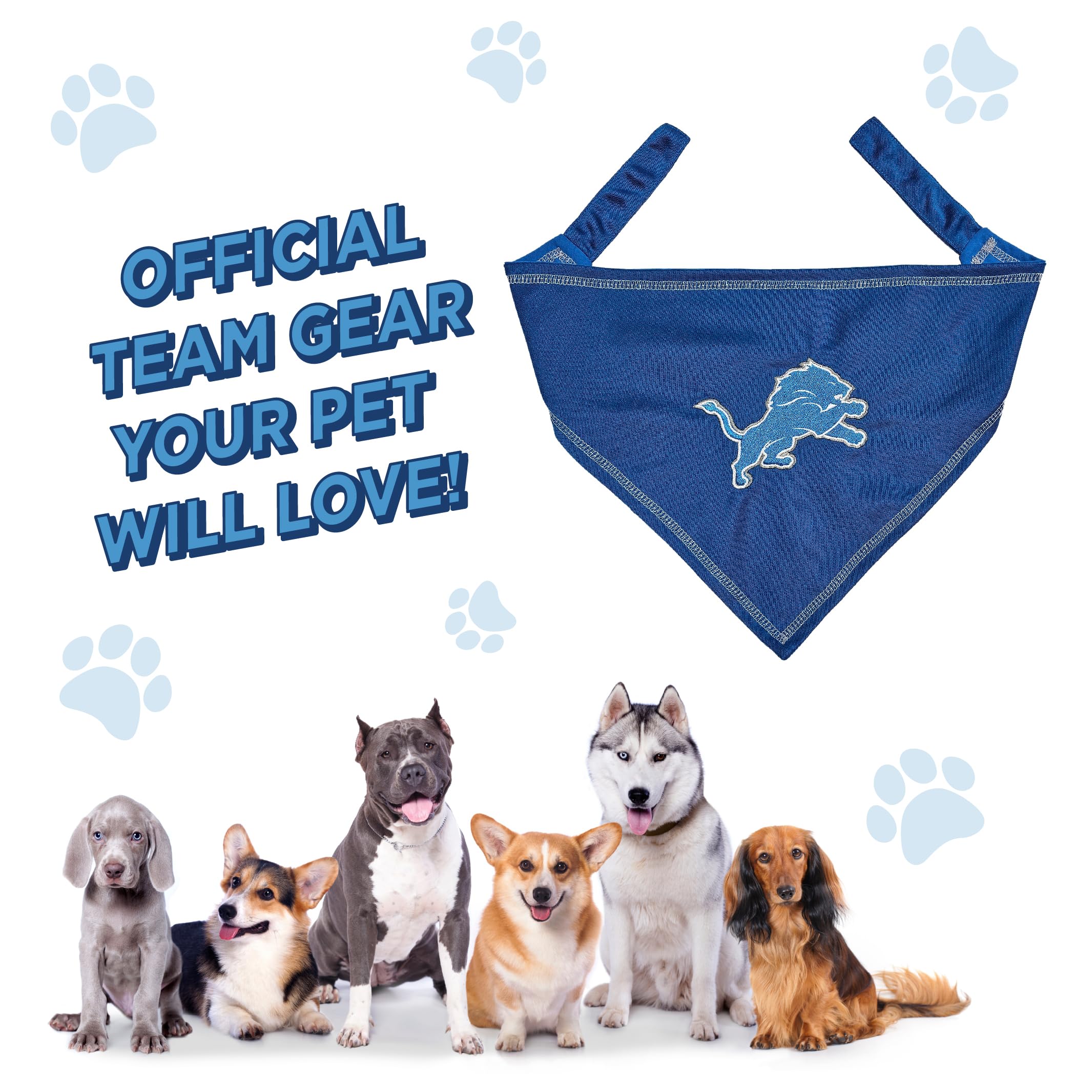 Pets First NFL Detroit Lions Dog Bandana, Small/Medium, 100% Polycotton, Game-Day Scarf for Dogs and Cats, Model DET-3550-SM