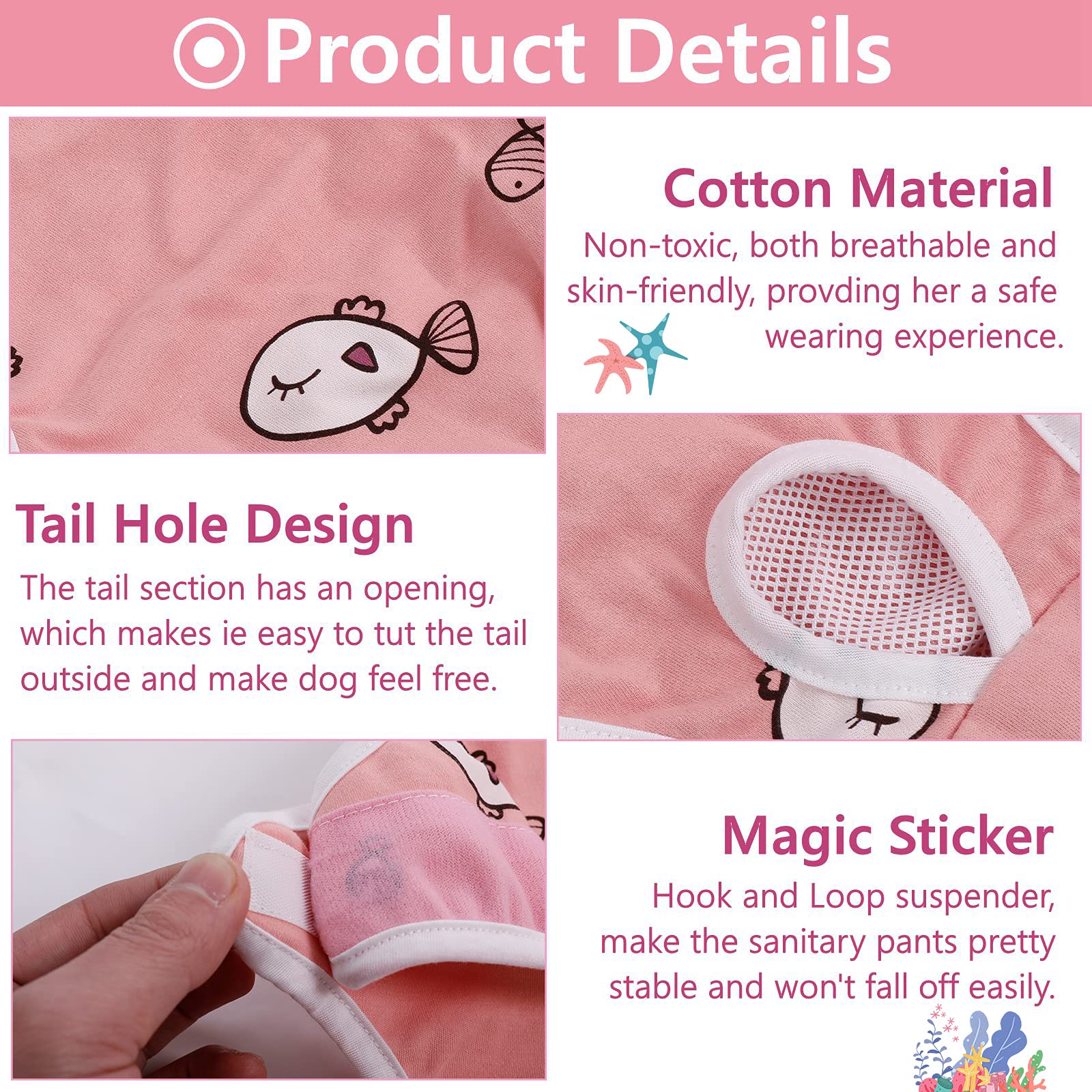 Qbleev Dog Diapers Female Washable Sanitary Pantie With Adjustable Suspender, Reusable Doggie Period Panties, Pet Underwear Diap