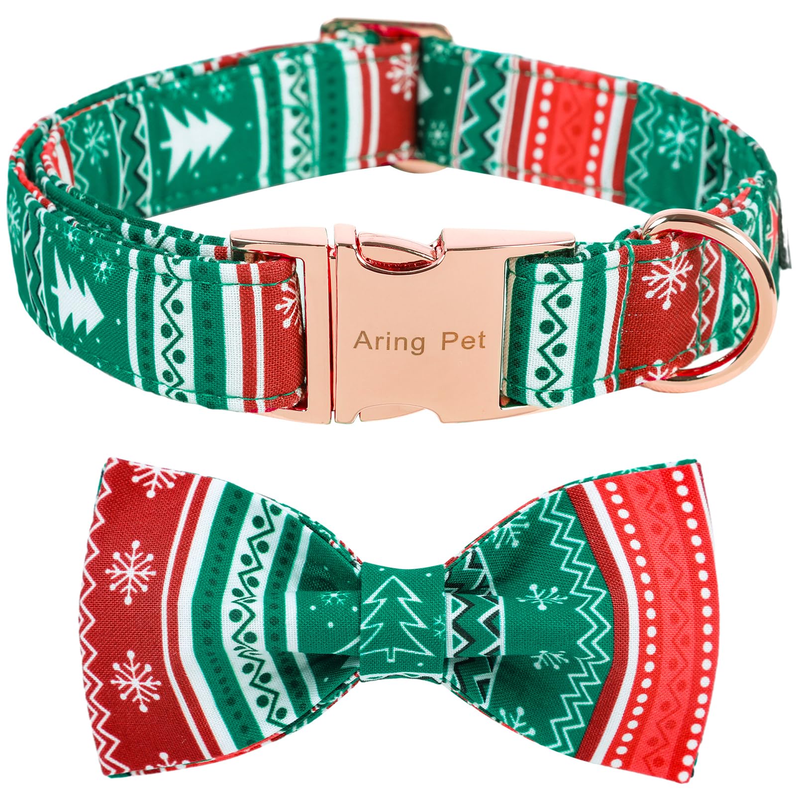 Aring Pet Christmas Dog Collar-Cute Cotton Dog Collar With Bow, Adjustable Red Green Christmas Dog Collars Puppy Collars With Me