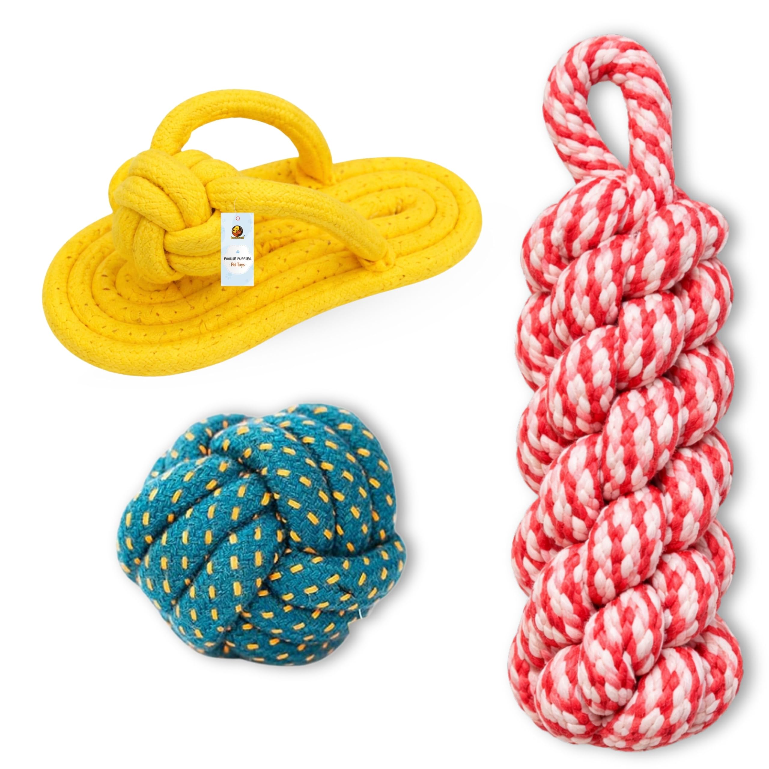 Foodie Puppies Dog Chew Cotton Rope Toys 3In1 Combo For Dogs (Cornstick+ Slipper + Cotton Ball Rope) | Knotted Chew Ropes Dog To