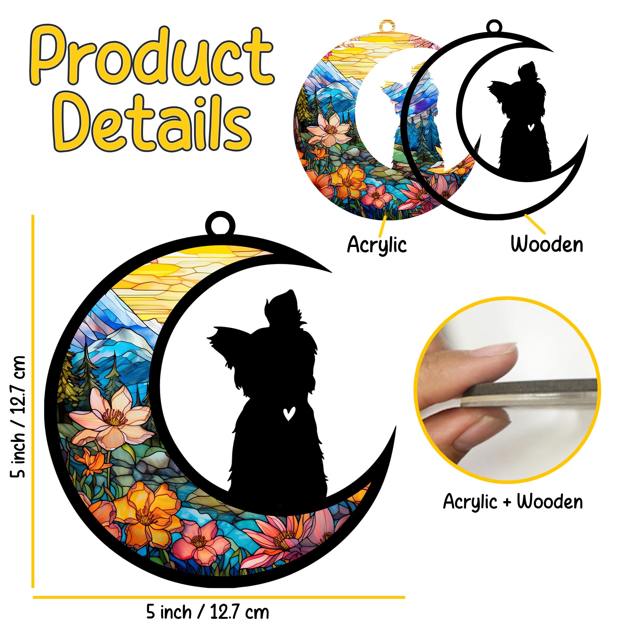 Nethomewoods Yorkshire Terrier Memorial Suncatcher, Personalized Dog Loss Gift With Name & Date, Rainbow Bridge Remembrance For