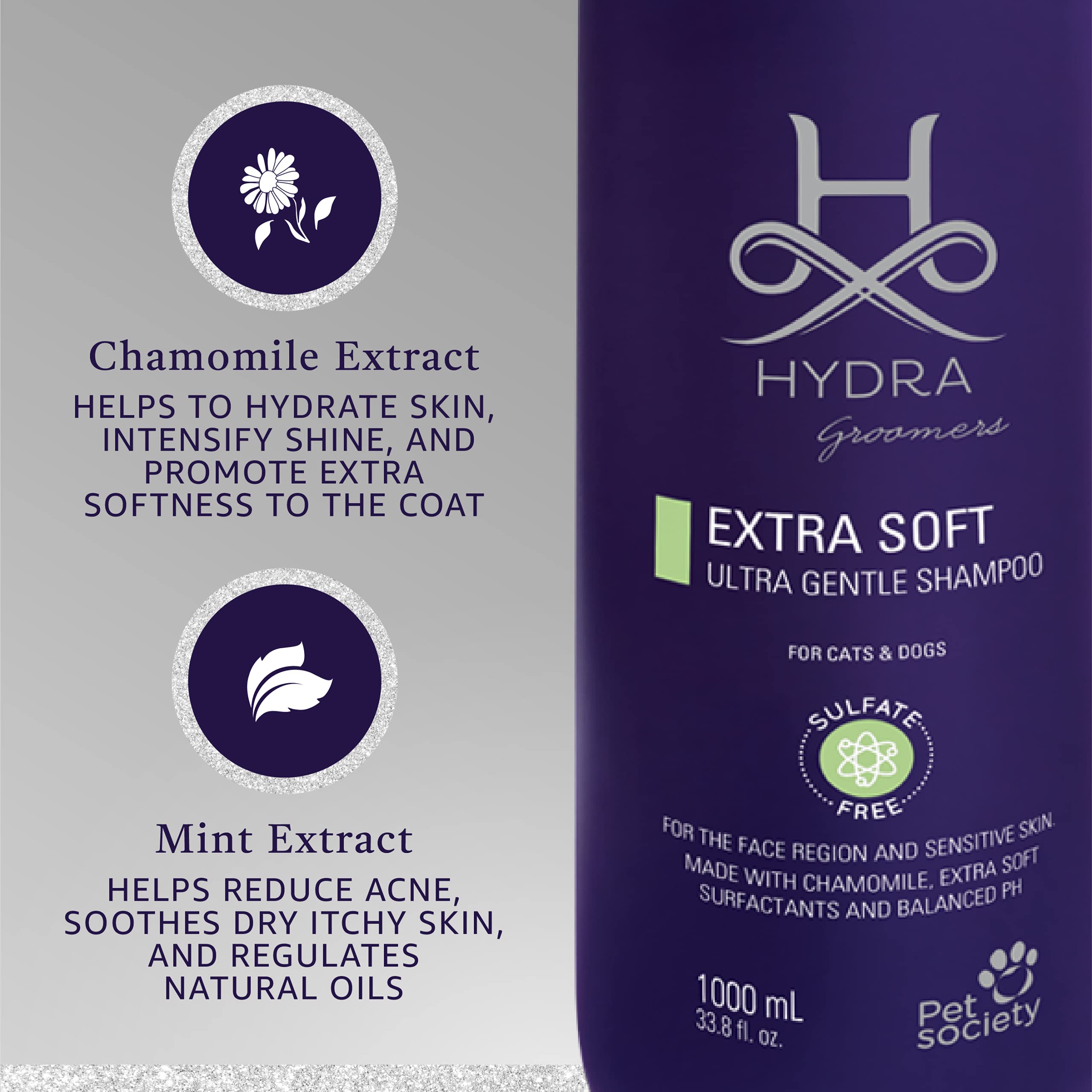 H HYDRA GROOMERS Hydra Professional Extra Soft Pet Shampoo, Hypoallergenic for Sensitive Skin, 33.8 Fl Oz, Suitable for Cats and Dogs